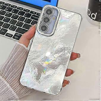 For Samsung Galaxy S25+ Phone Case IMD Design Shockproof PC+TPU Phone Cover with Glass Lens Film (Gold Pattern/Silver)