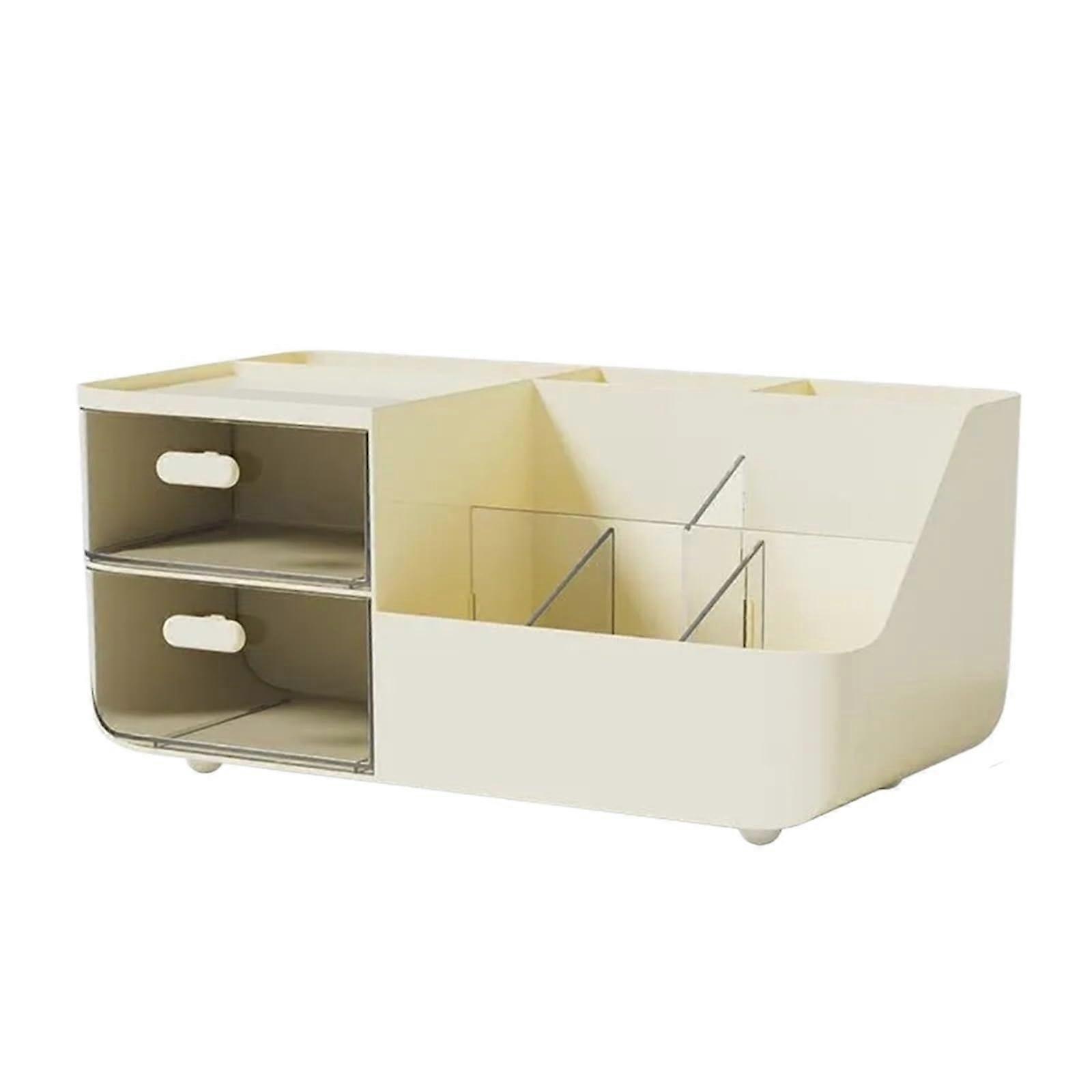 Desktop Storage Box Cosmetic DrawerType Cute Box Office Stationery Organizer Box Study Desk Storage Shelf (Beige)