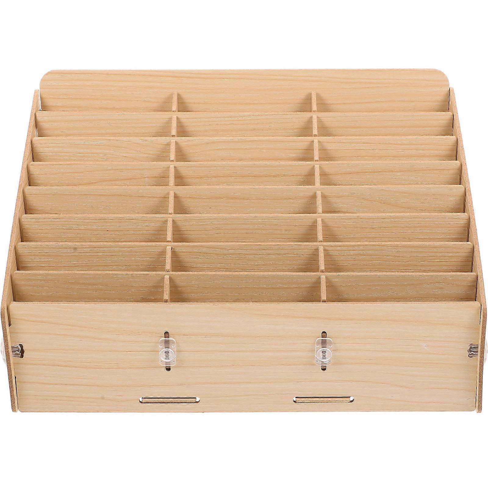 Wooden Desktop Storage Box 24 Compartments Cell Phone Organizer Display Case
