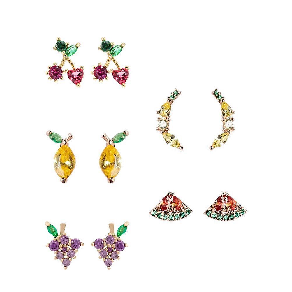 5 Pares de Brincos com Tema de Frutas para Mulheres Moda Versátil Brincos de Cor Sortida