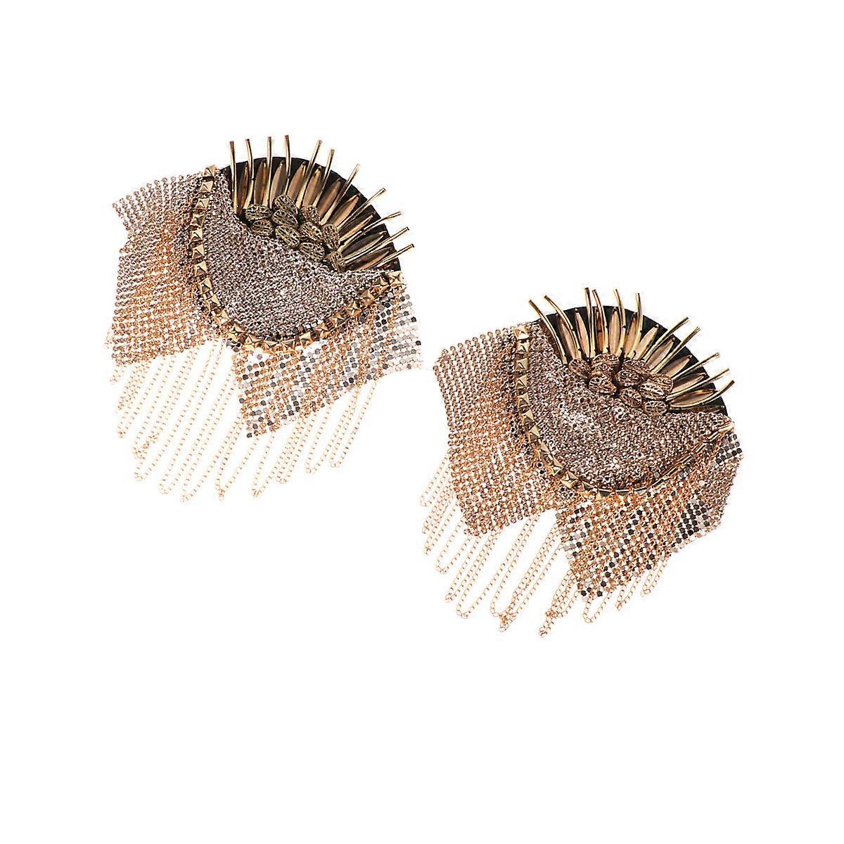 Golden Tassel Chain Epaulet Shoulder Badge for Decor Made of Durable Alloy and Cloth Size 1 Pair