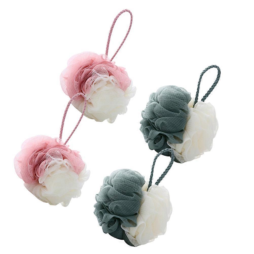 4pcs Double Color Mesh Pouf Shower Ball Bath Scrub Exfoliating Durable Bath Accessories for Adults Home Travel Use