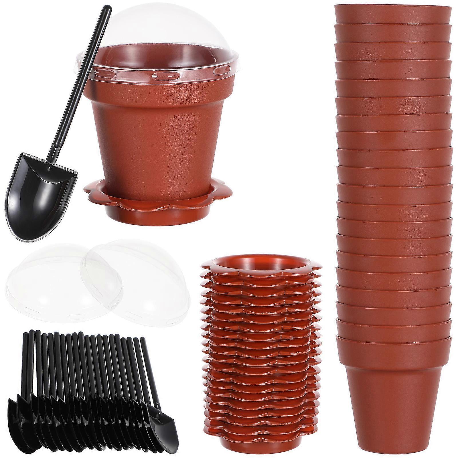 20pcs Flowerpot Cake Cups with Lid Scoop Bottom Tray Yogurt Cup Dessert Container for Ice Cream Mousse