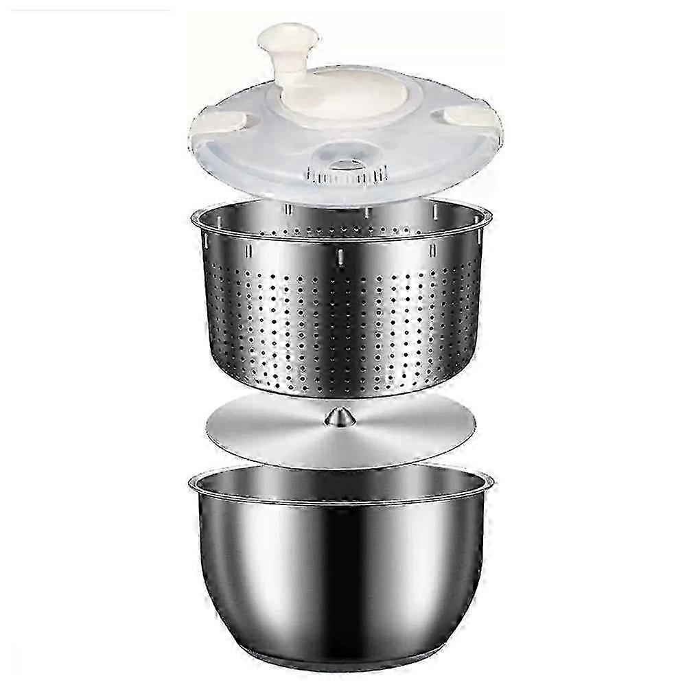 Essoreuse à salade en acier inoxydable 6L avec couvercle en PP - Grande laveuse de légumes pour fruits, pâtes et frites