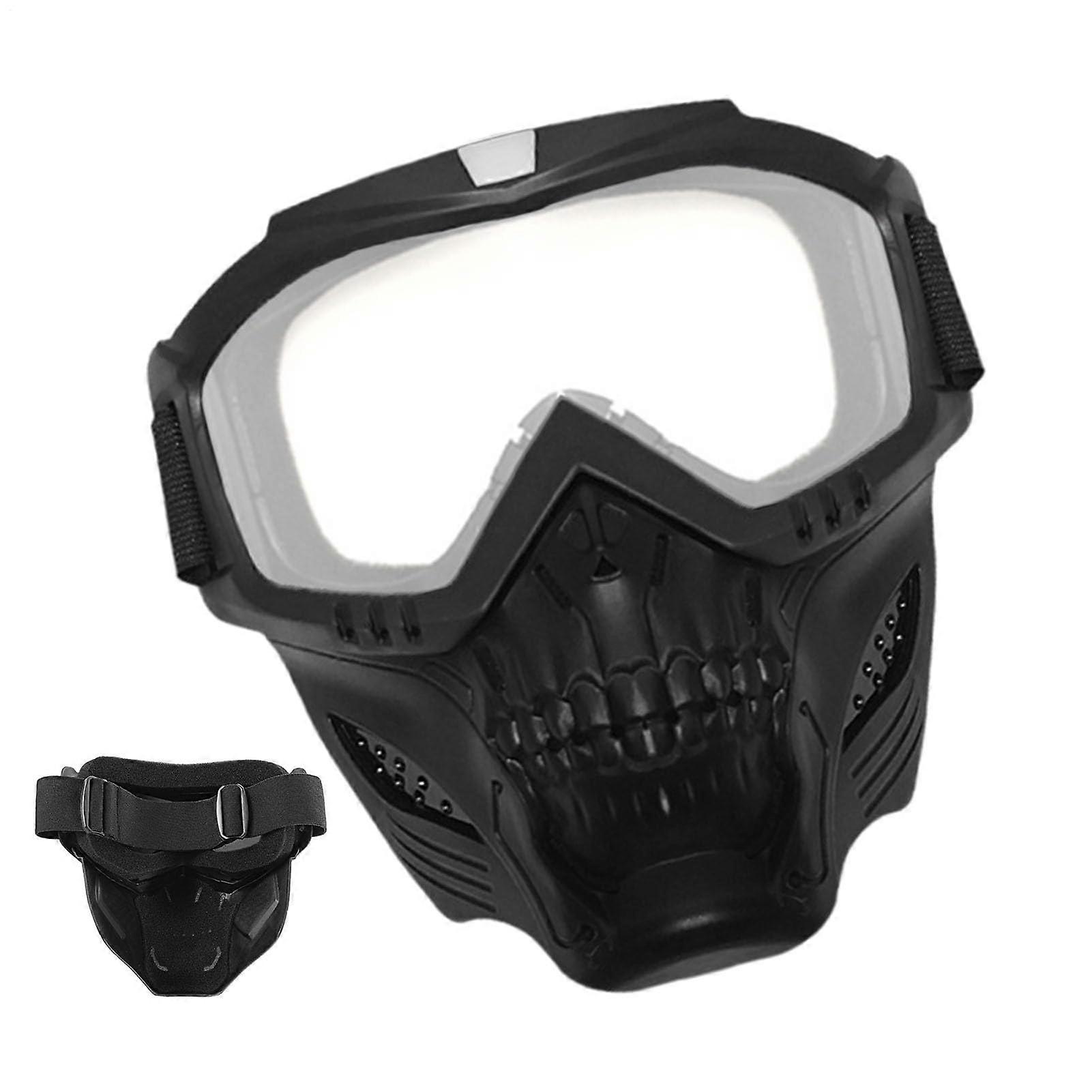 Offroad Riding Goggles Detachable Windproof Shield AntiDust Thermal Insulated Skull Style Black With Clear Lenses Riders