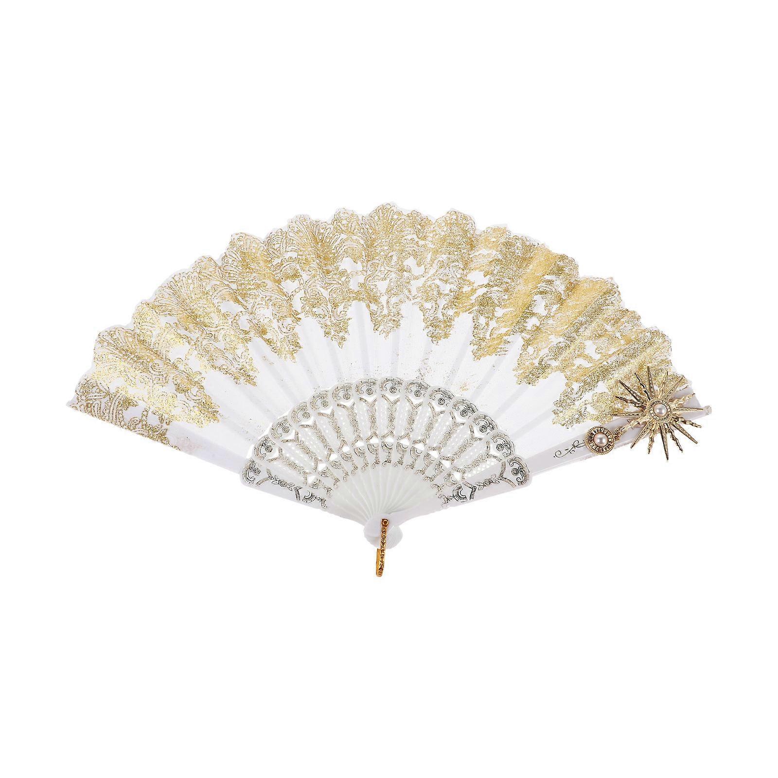 Elegant Handheld Lace Fan For Summer Wedding Party Dance Performance Portable Cool Prop