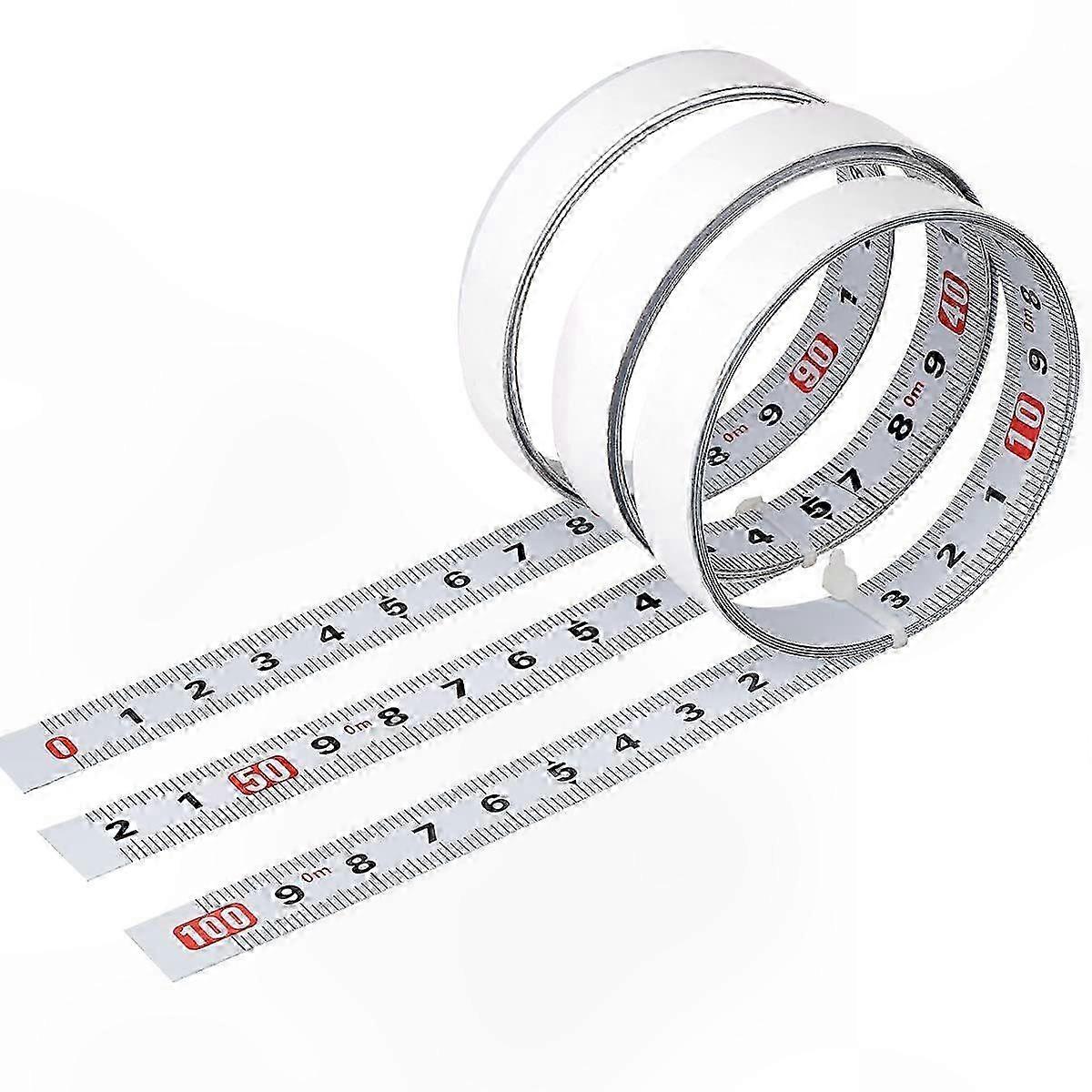 3-Pack Adhesive Steel Tape Measures, Metric Ruler with Self-Stick Functionality for Workshop Use