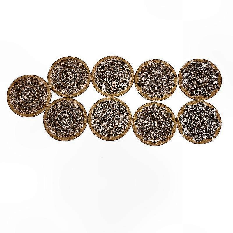 9-Pack Reusable Cork Coasters for Hot and Cold Beverages, 10x0.5CM Absorbent Drink Mats