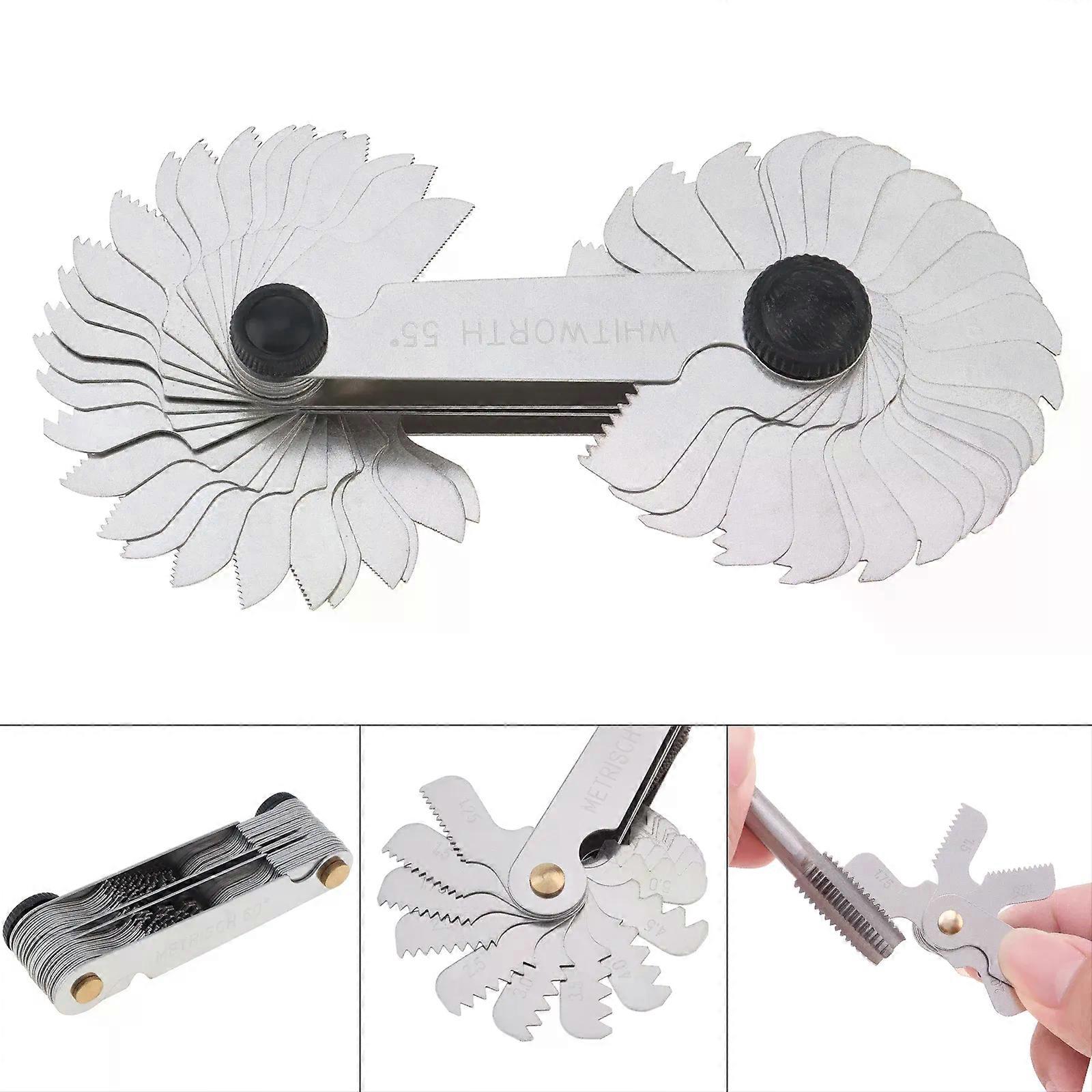 Metric Imperial 58pcs Blade US Screw Gauge SAE Whitworth 55 Degree & Metrisch 60 Degree Thread Pitch Gauge for Measuring Tool