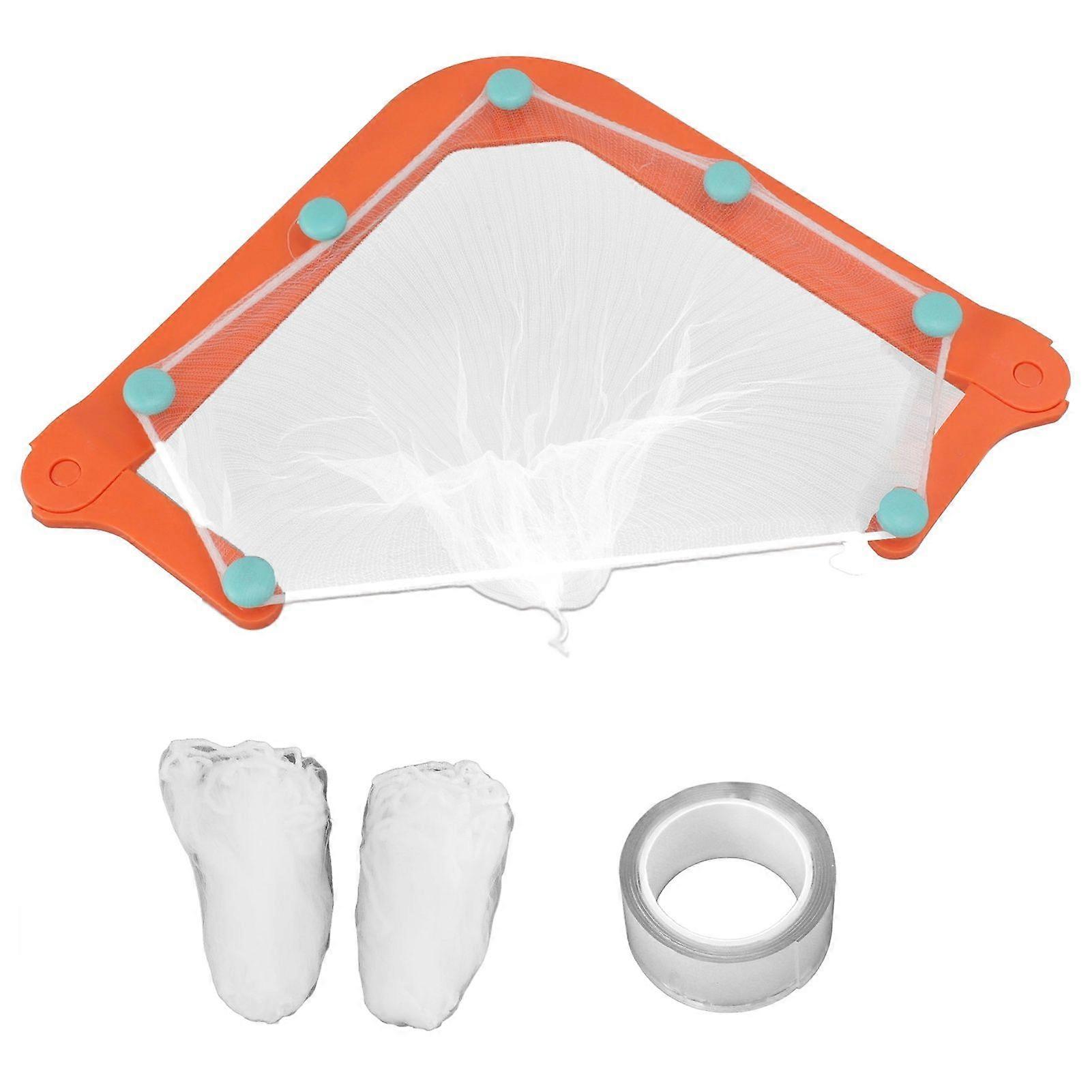 Set of 2 stable triangular corner sink strainers with 100 sink filter bags for kitchen waste, orange