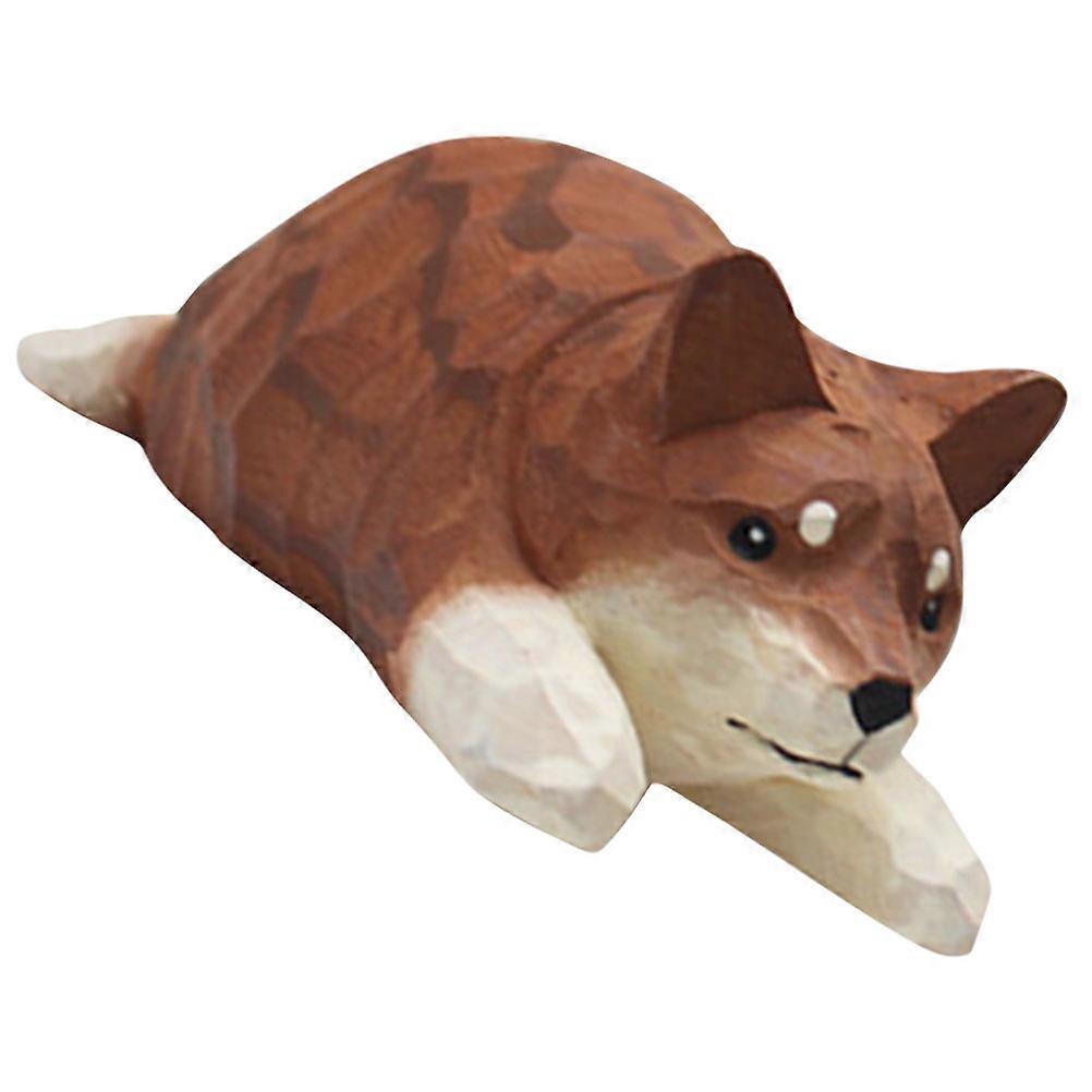 Wood Dog Decor Lying Posture Decorative Item Home Decoration Light Brown Material for Gift 1Pack