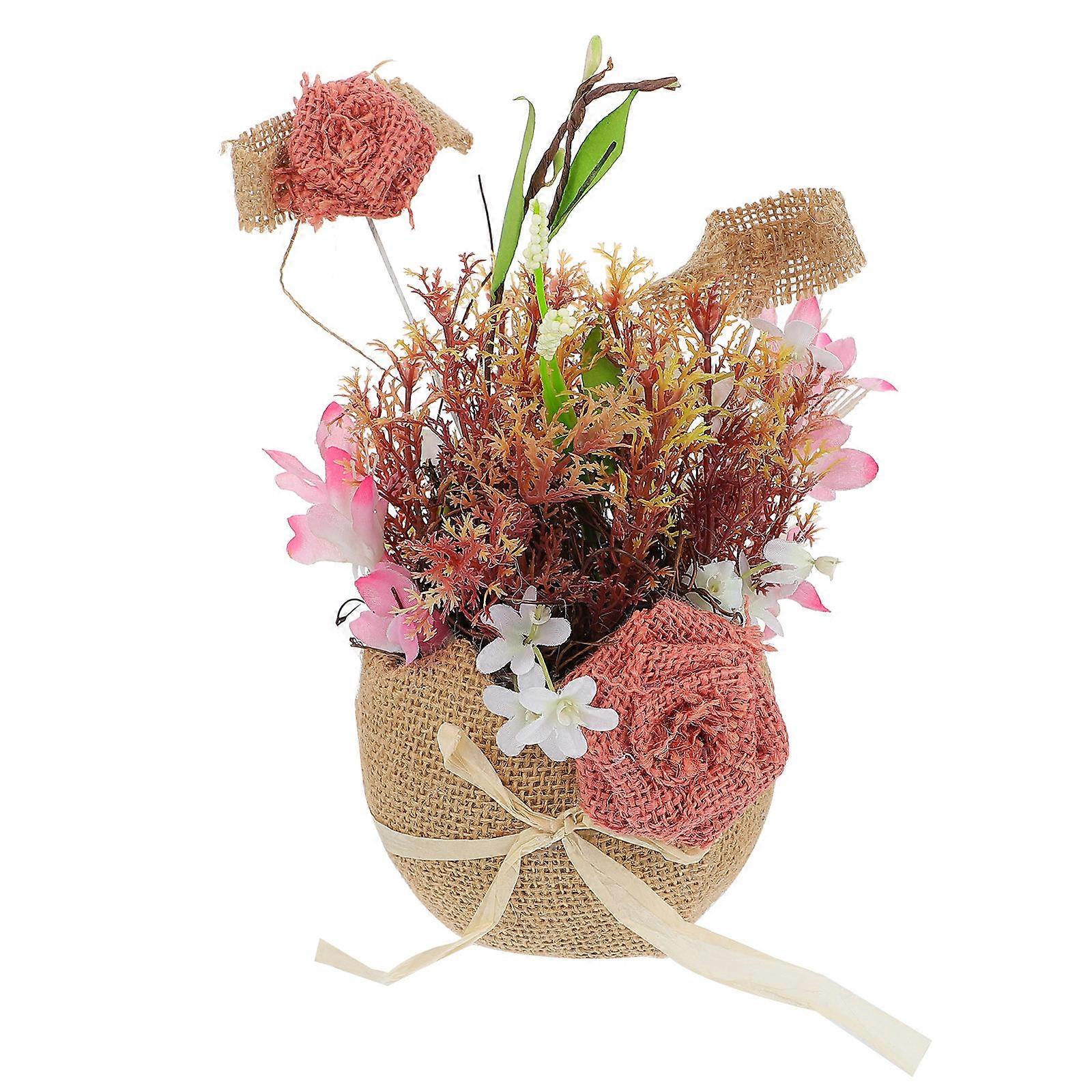 Rustic Flower Girl Basket Ornament Home Decoration Multicolor Linen Silk Decoration 1Set
