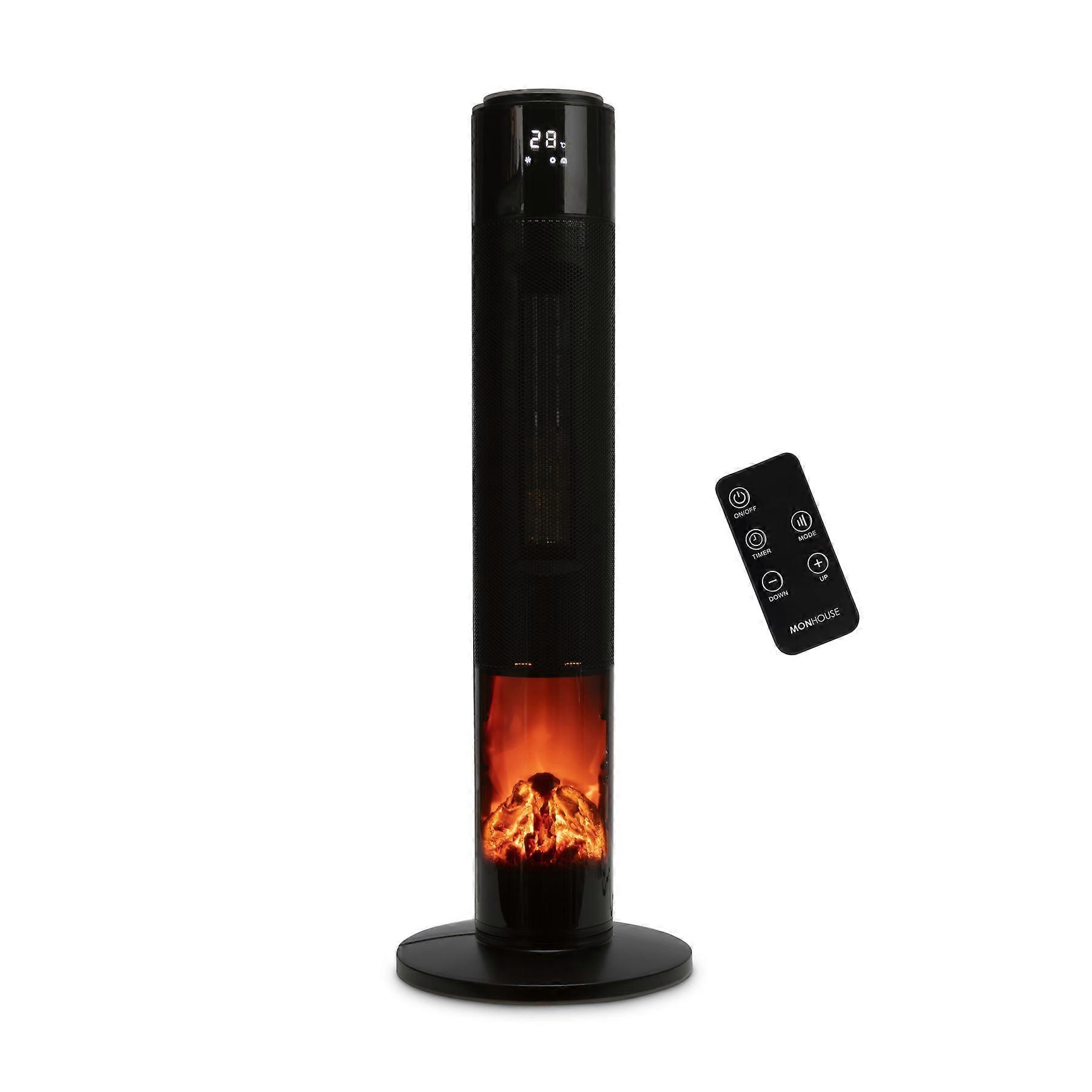 MONHOUSE Oscillating Tower Fan Heater with Fireplace Effect 33" Electric PTC Heater LCD Screen