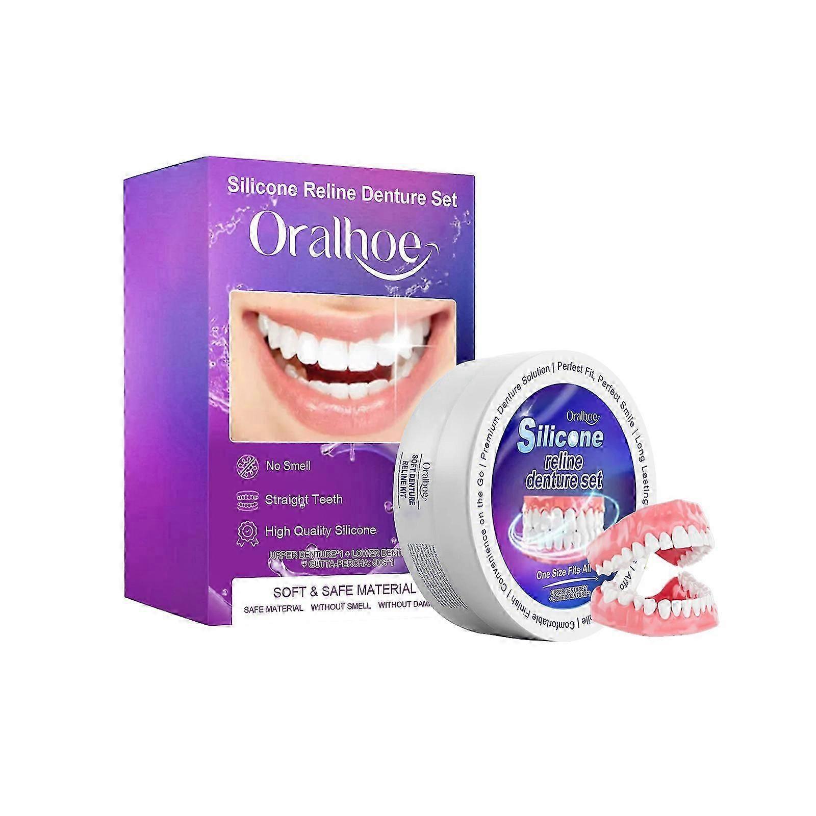 Soft Denture Reline Kit Denture Kit Teeth Set Snap On Dentures Teeth Silicone Denture Top and Bottom Denture Comfortable Fit