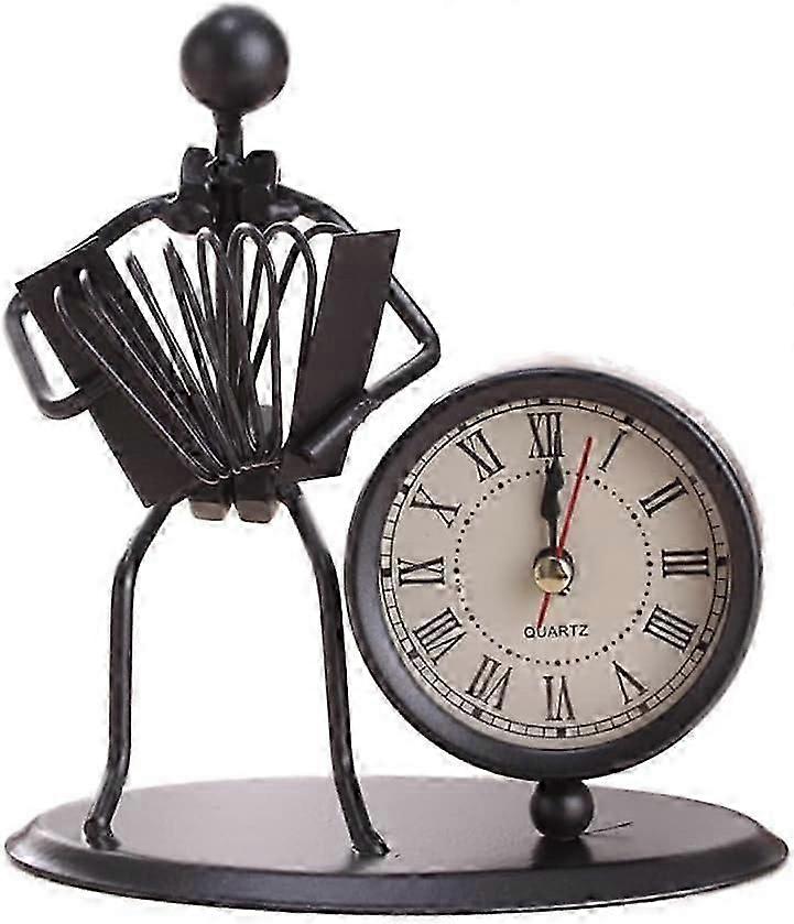 Elegant Table Desk Clock Classic Playing Accordion Design Analog Clock,for Room Office