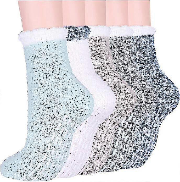Ladies' slipper-style plush socks, pack of 5, non-slip and warm, one size fits all