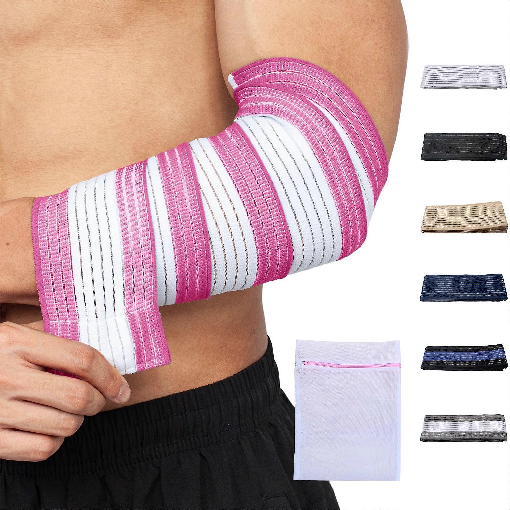 Elbow Support Brace Compression Bandage For Gym, Workout, Powerlifting, Weightlifting White/Pink Mesh Laundry Bag