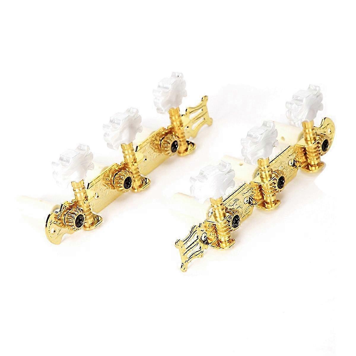 Classical guitar tuning hardware with gold-proof knobs