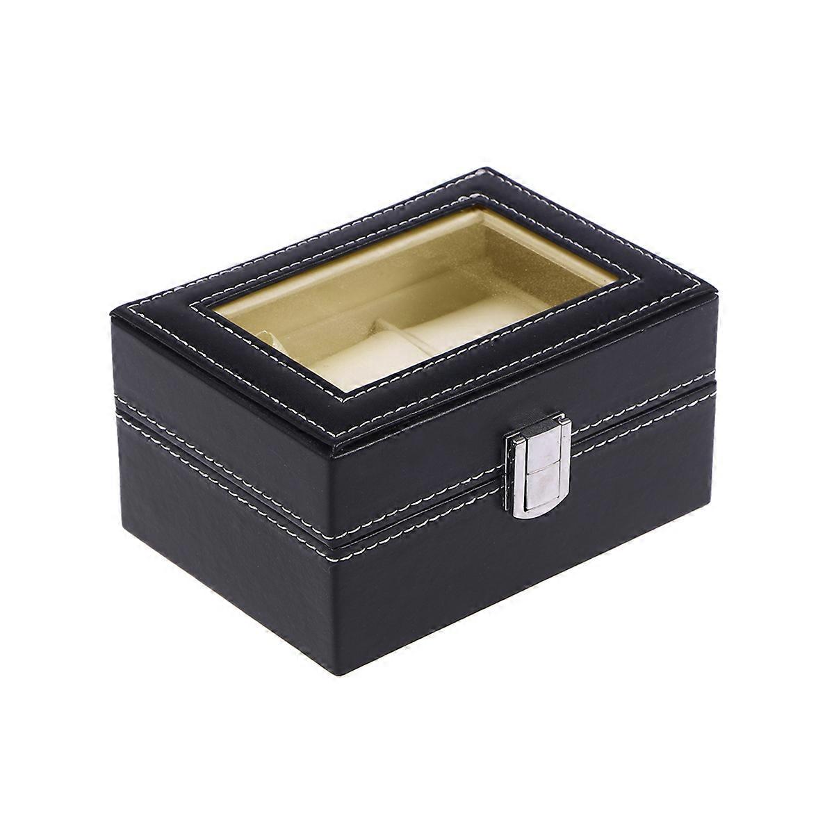 Box with Lock and Mirror for Safe Storage Large 3 Grids Mens PU Organizer
