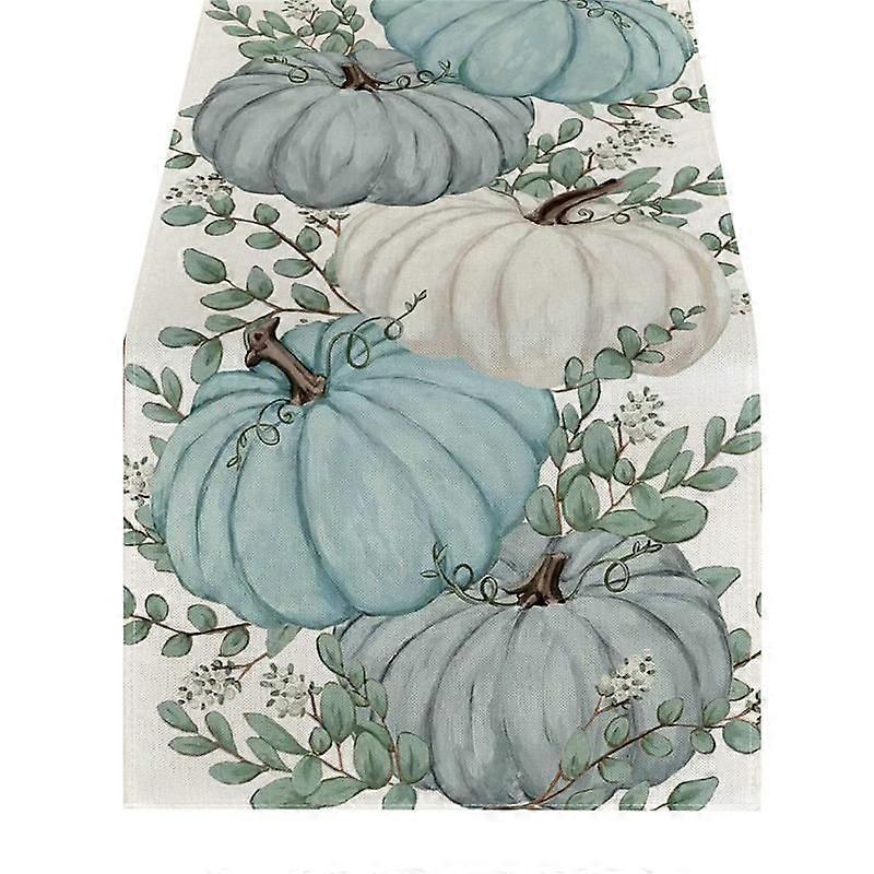 Eucalyptus Leaves Pumpkins Table Runner, Autumn Thanksgiving Kitchen Dining Table Decoration for I