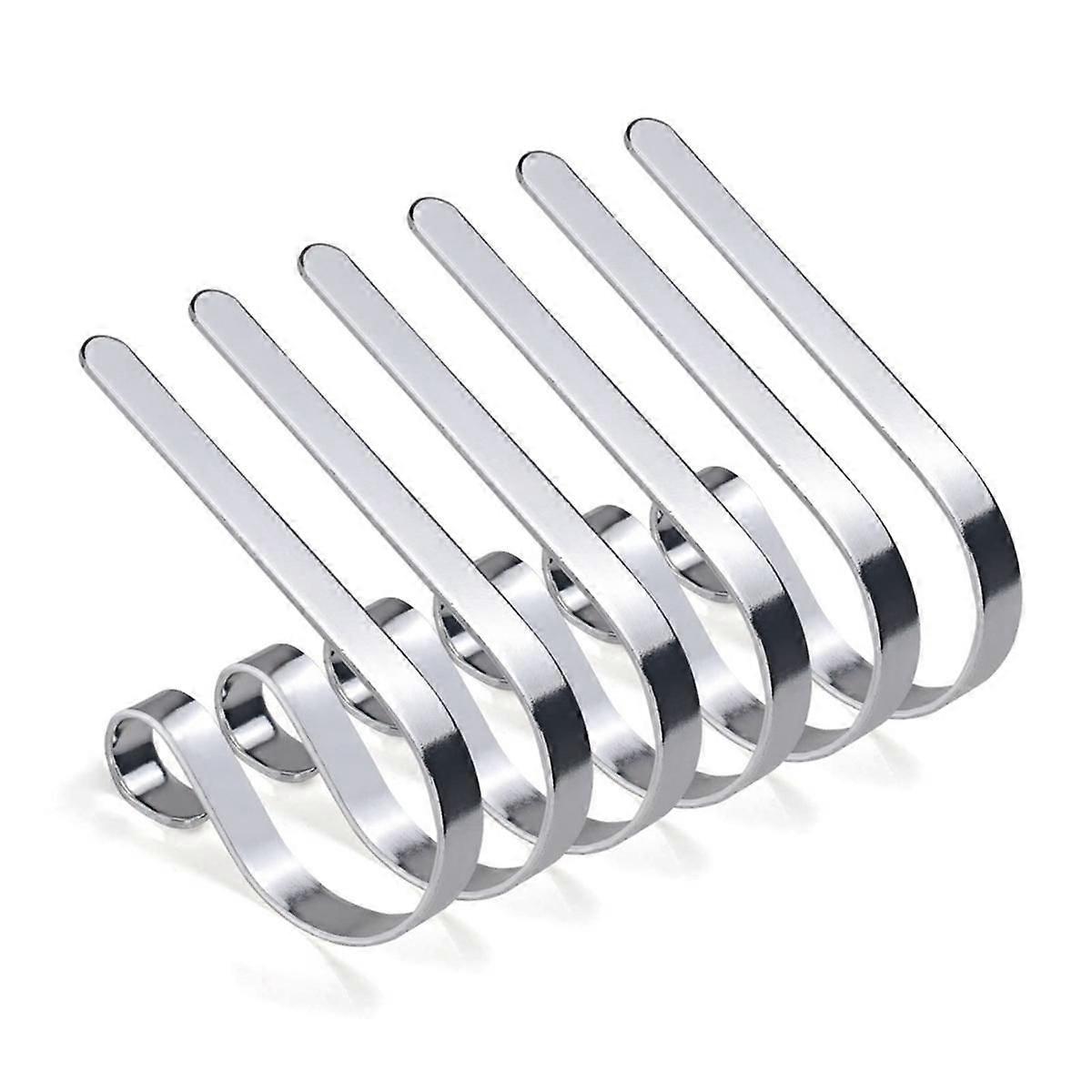6PCS Christmas Stocking Holders for Set of 6 Mantel Decor Hooks Christmas Sock Hook Silver