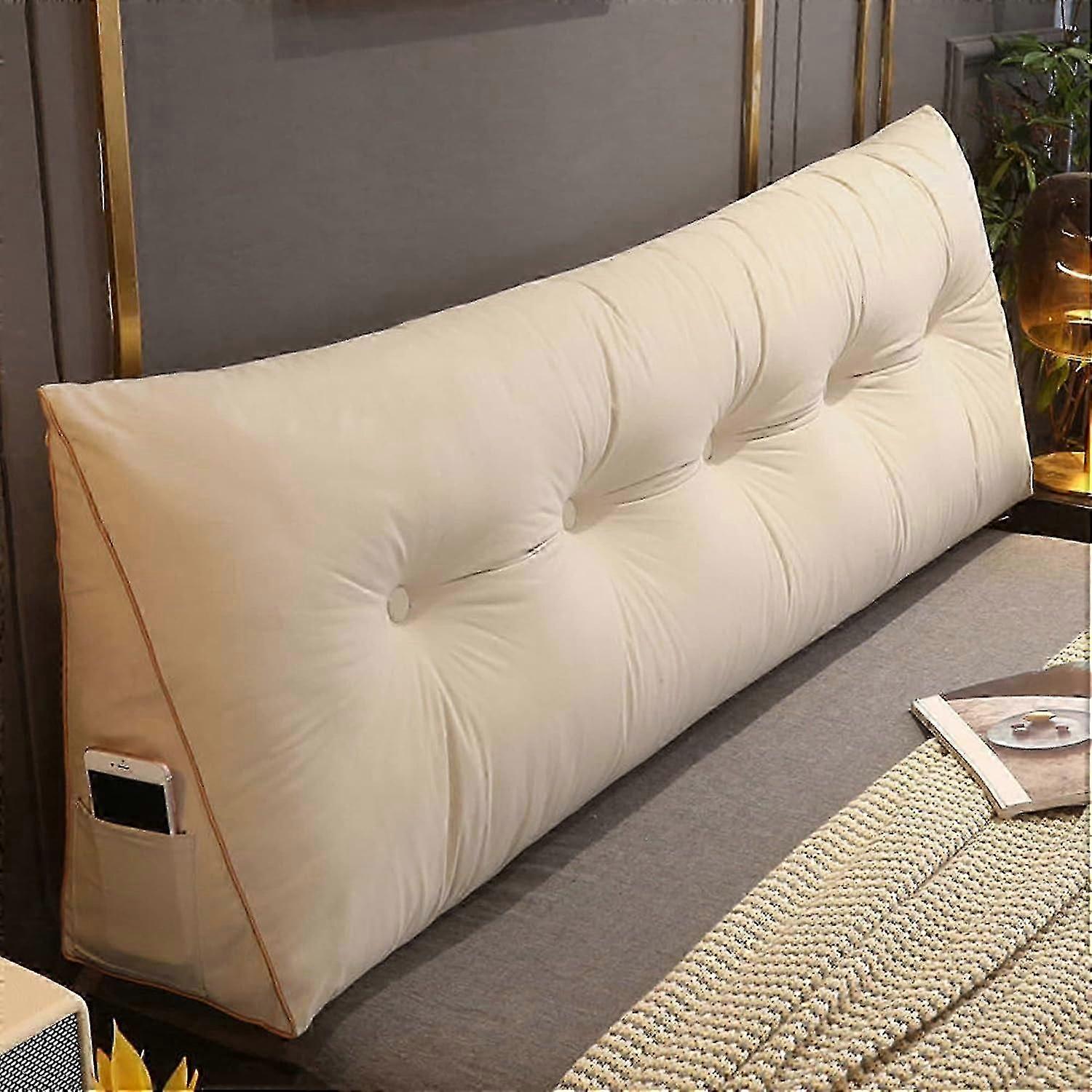 Comfortable Lumbar Bed Pillow Reading Backrest Cushion Triangular Headboard Pillow Bed Wedge Pillow Large Reading Pillow 80x50x20cm,beige