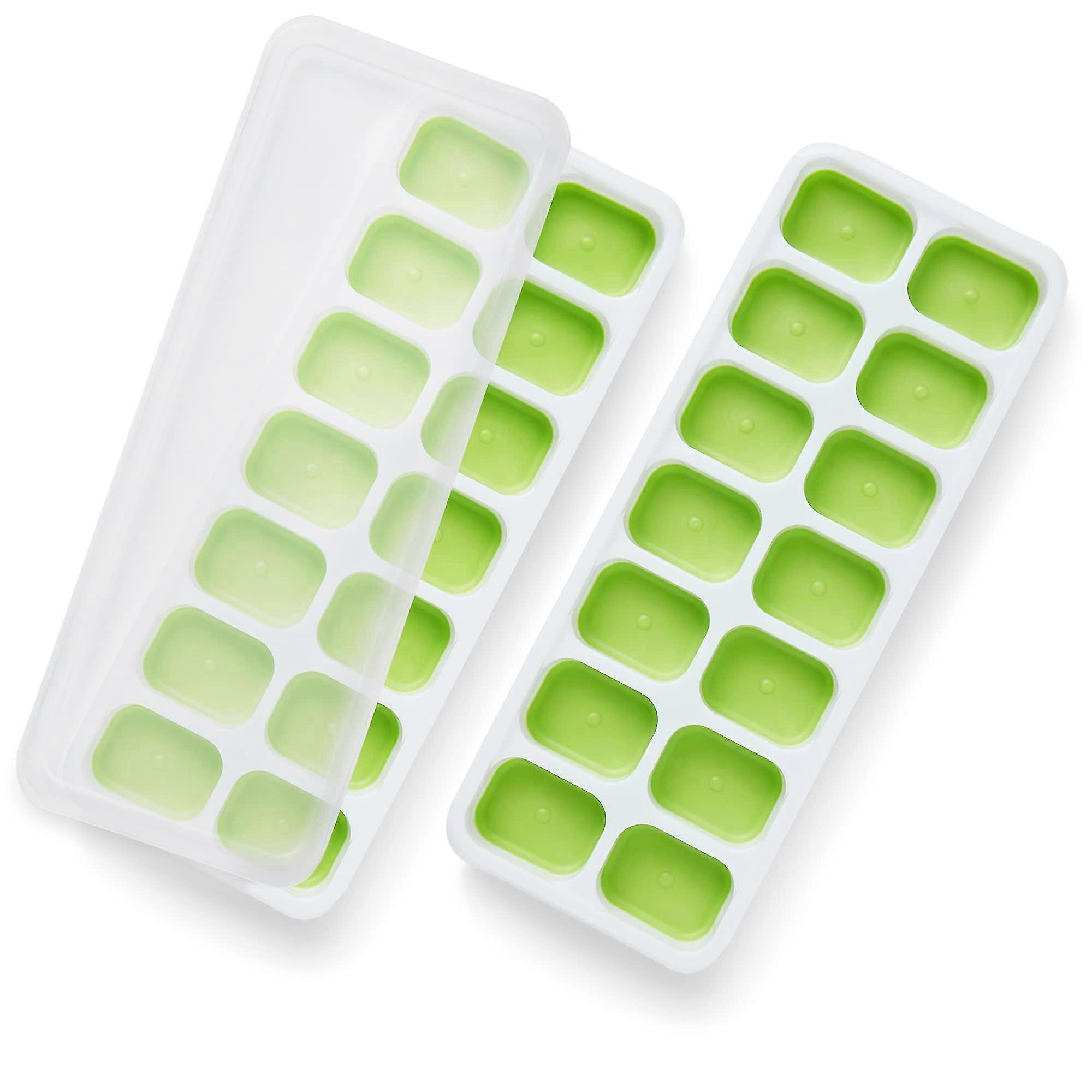 2pk Silicone Ice Cube Trays with Non-Spill Lids, Easy to Remove Ice Cube Tray (Green)