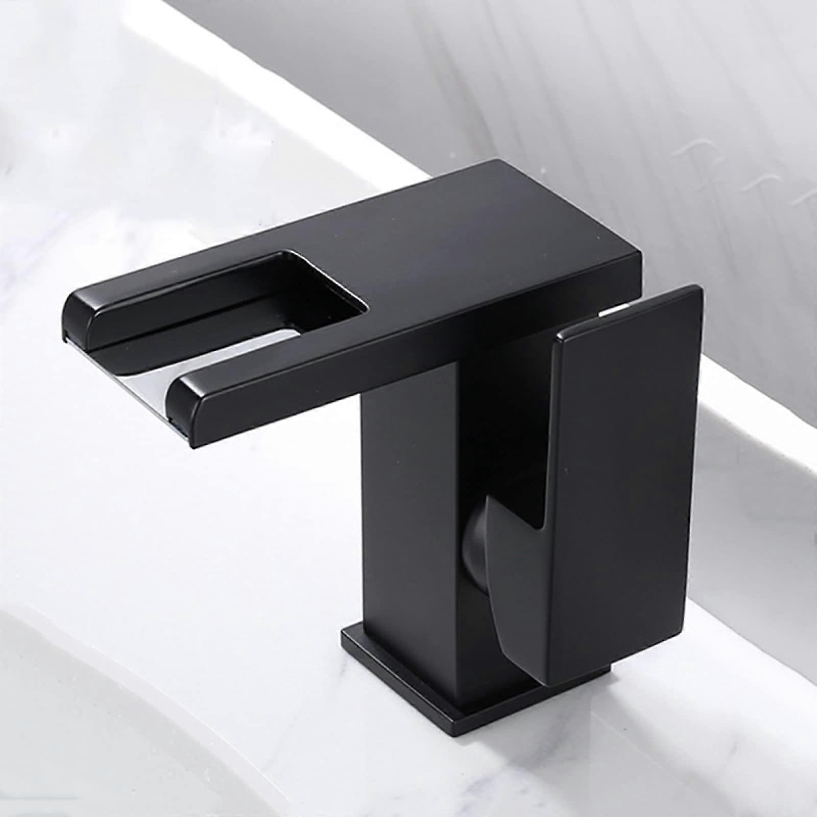 Waterfall Tap LED 3-Color Changing Bathroom Basin Faucet Brass Hot and Cold Water Mixer Single Handle 1-Hole Chrome