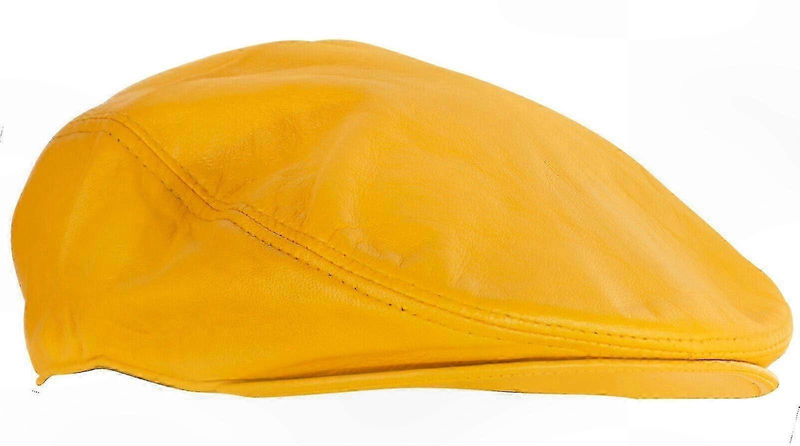 Cappellino da strillone in pelle gialla da uomo - Cappello piatto classico in stile Gatsby