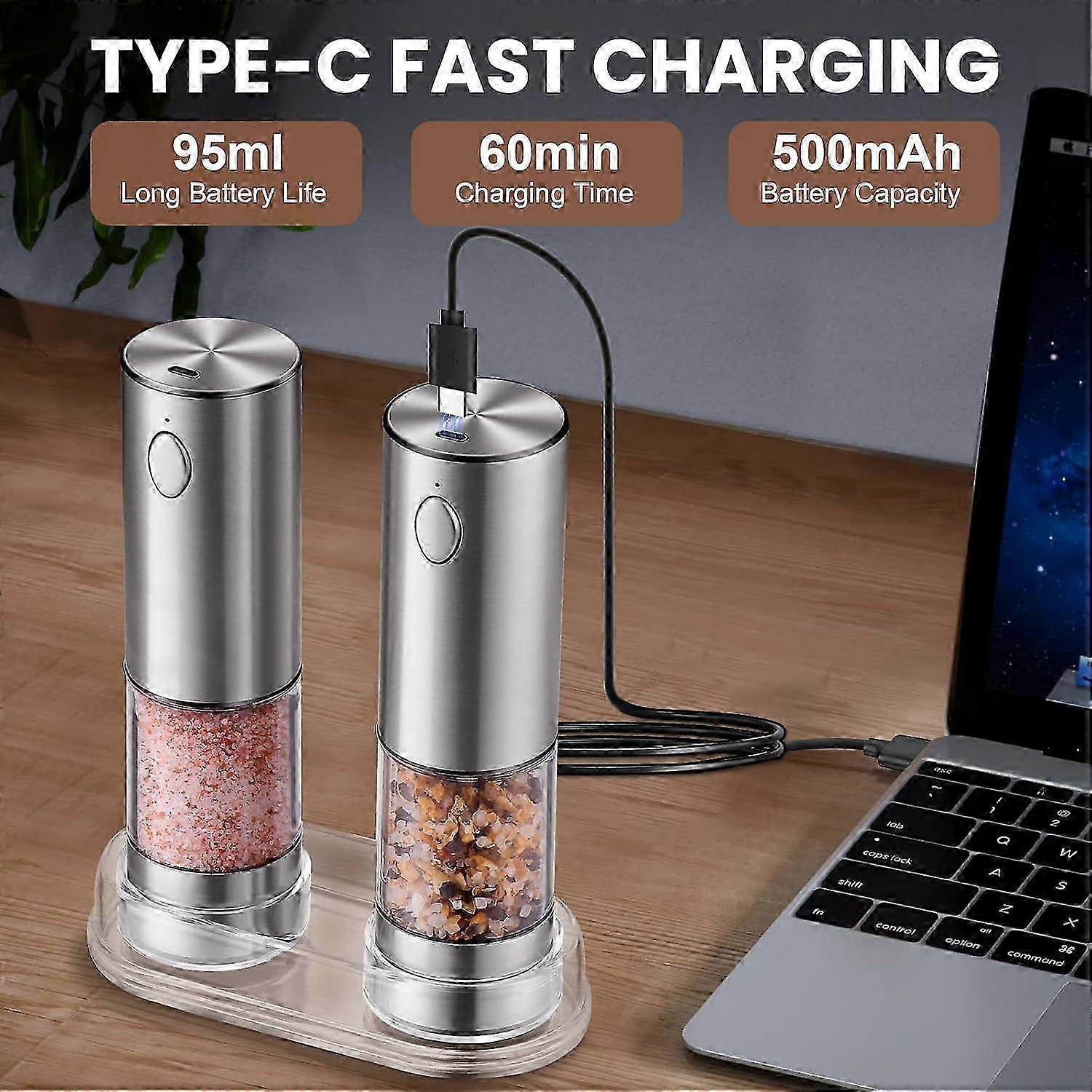 Electric Salt and Pepper Grinder Set, Rechargeable Automatic Design, Adjustable Coarseness 2025