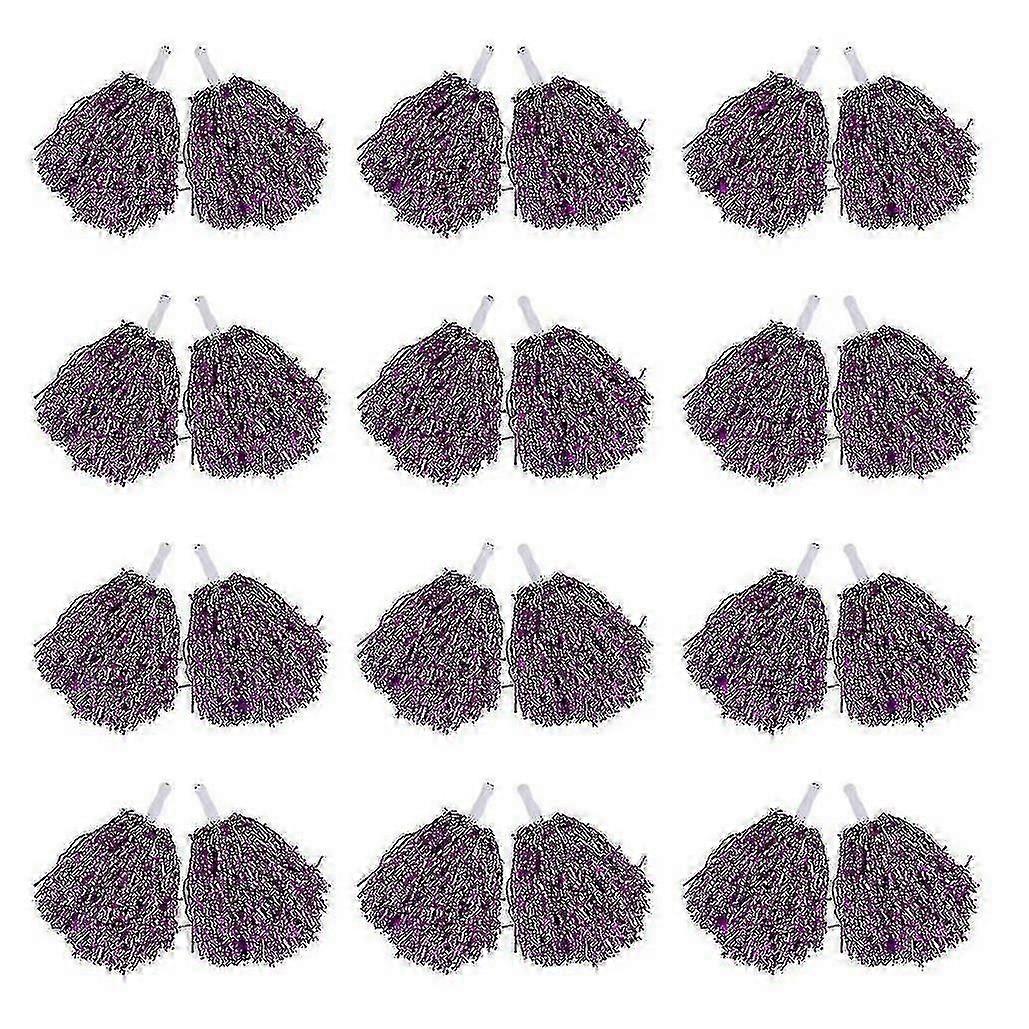 24pcsチアリーディングポンポンメタリックフォイルチアポンポン大人子供Cheerlのためのプラスチックハンドル付き