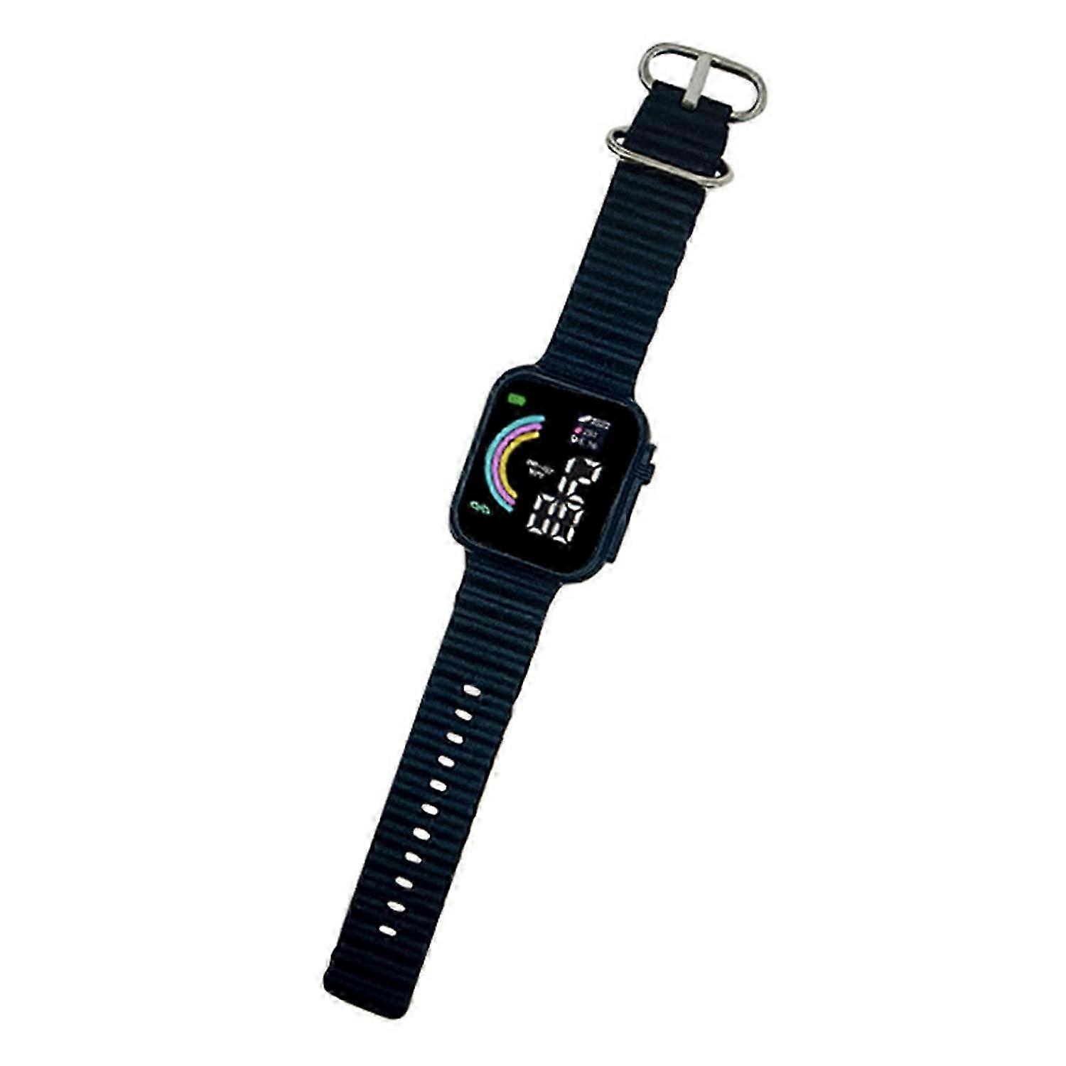 LED Electronic Watch Square Rainbow Dial Solid Color Soft Anti-slip Strap Adjustable Kids Students