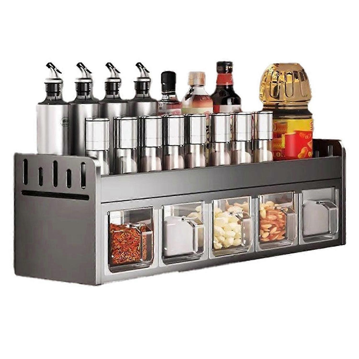 Wall-Mounted Stainless Steel Spice Rack - Multi-Functional Storage