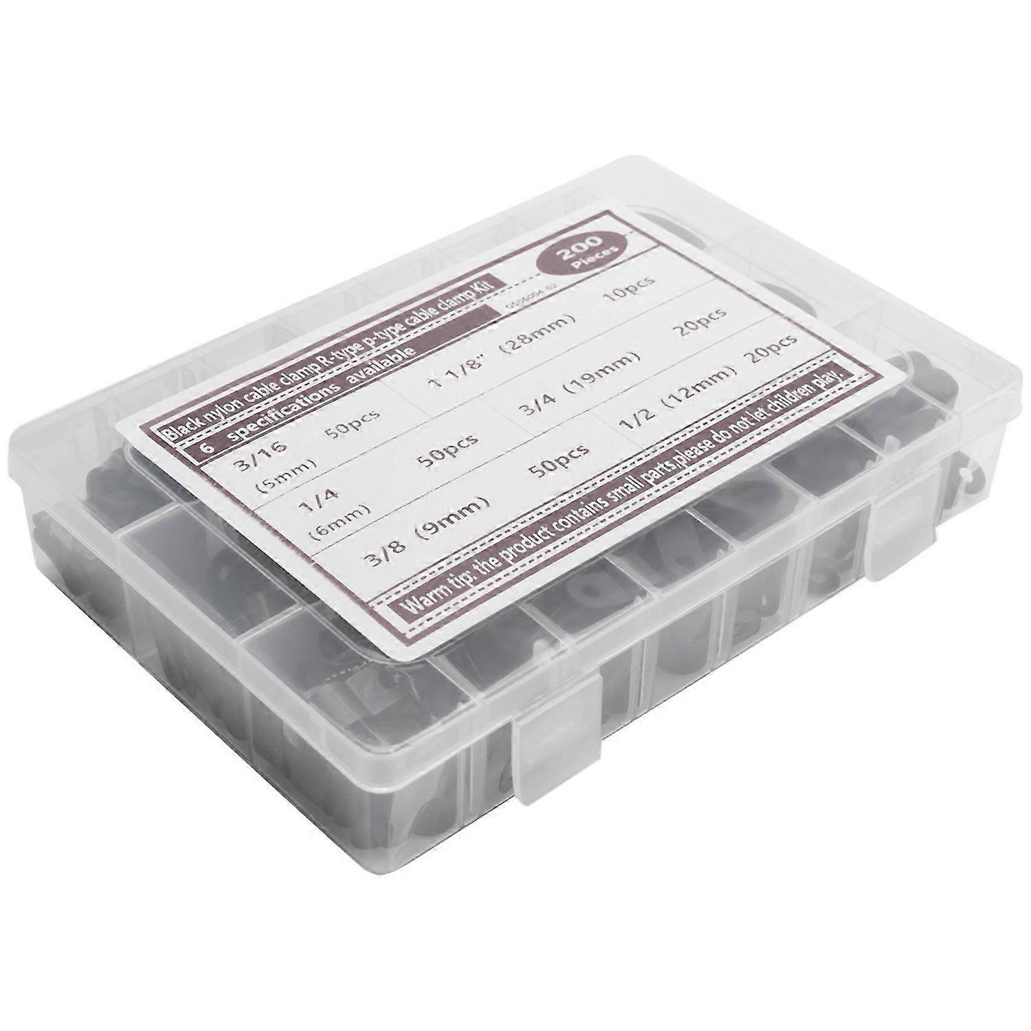 200Pcs R-Type P-Type Cable Clamps Nylon Wire Clip Assortment Kit