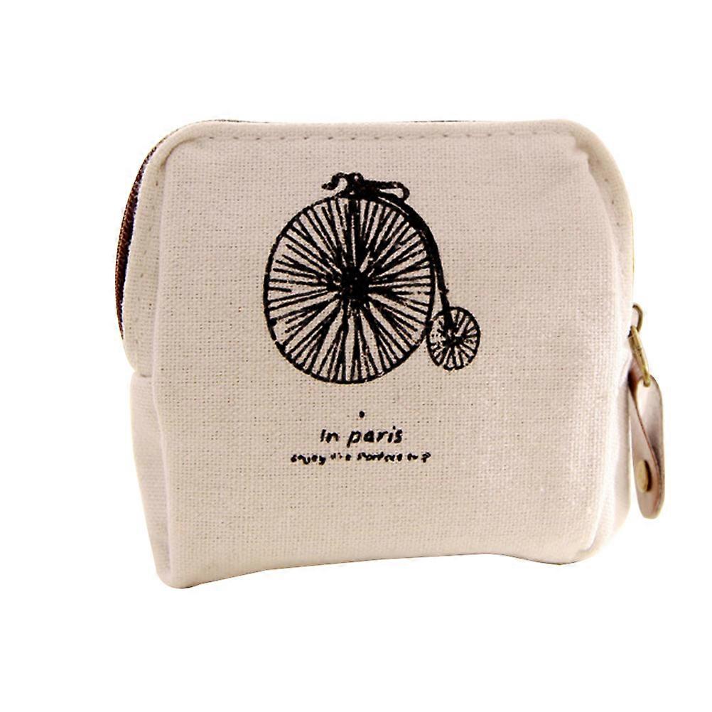 Vintage Bicycle Canvas Coin Purse for Storage Small Zip Wallet Case