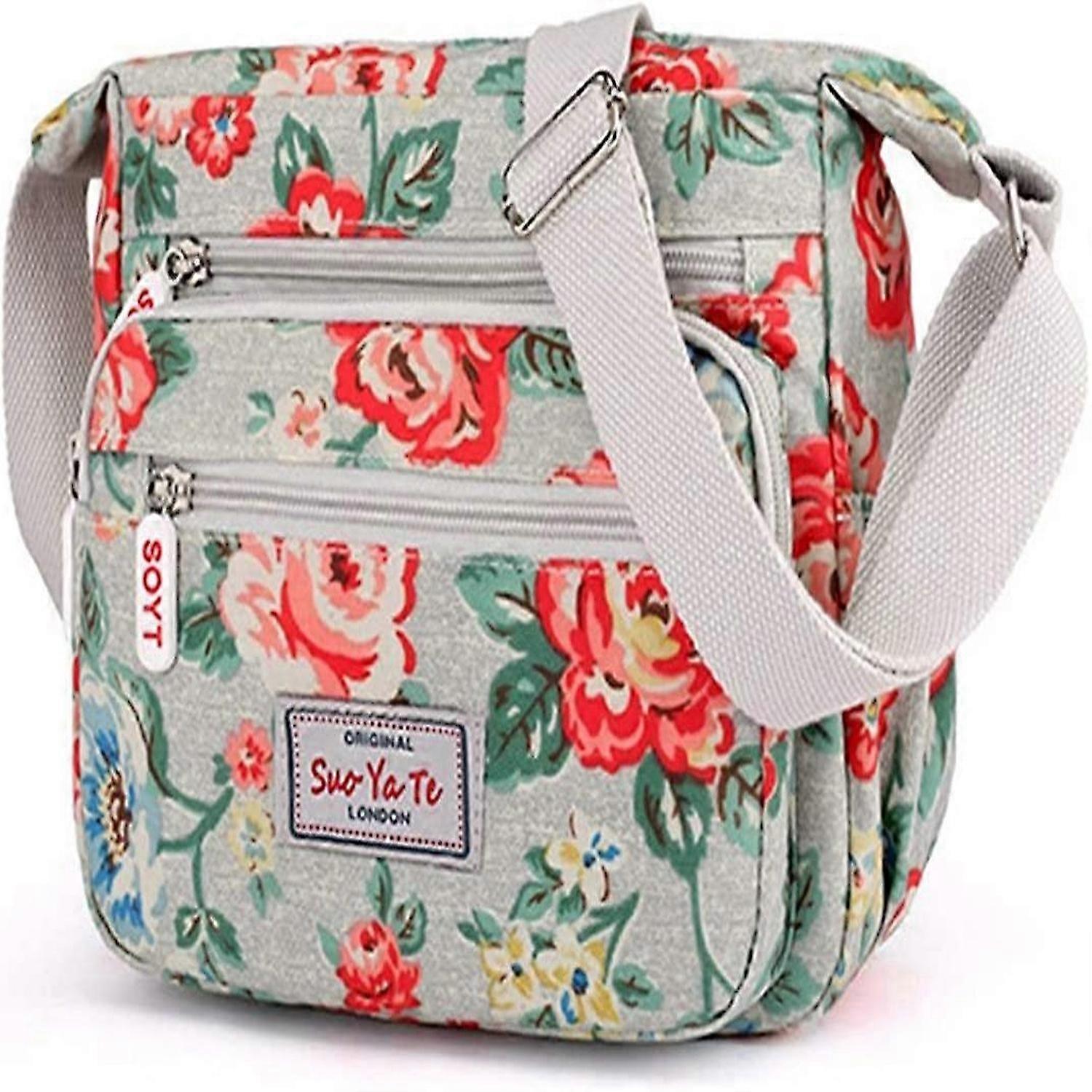 Kvinders Multi Pocket Print Crossbody Vandtæt skuldertaske (rosenblomst)A