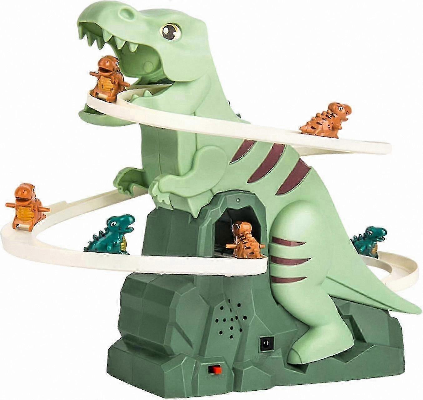 Interactive Dino Slide Toy with Lights and Music, Stair Climbing Roller Coaster Playset for Kids