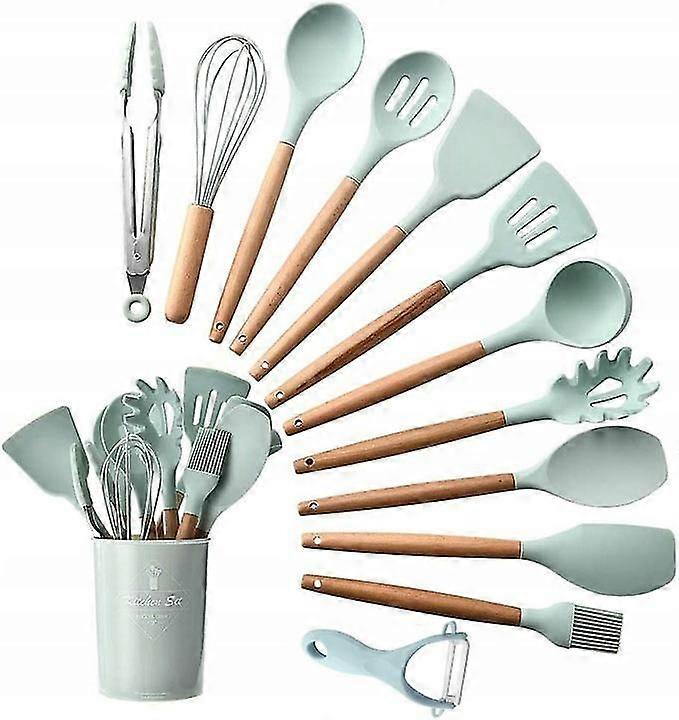 Kitchen Silicone Spatula Spoon Kitchenware Set Of 12 (mint Green)