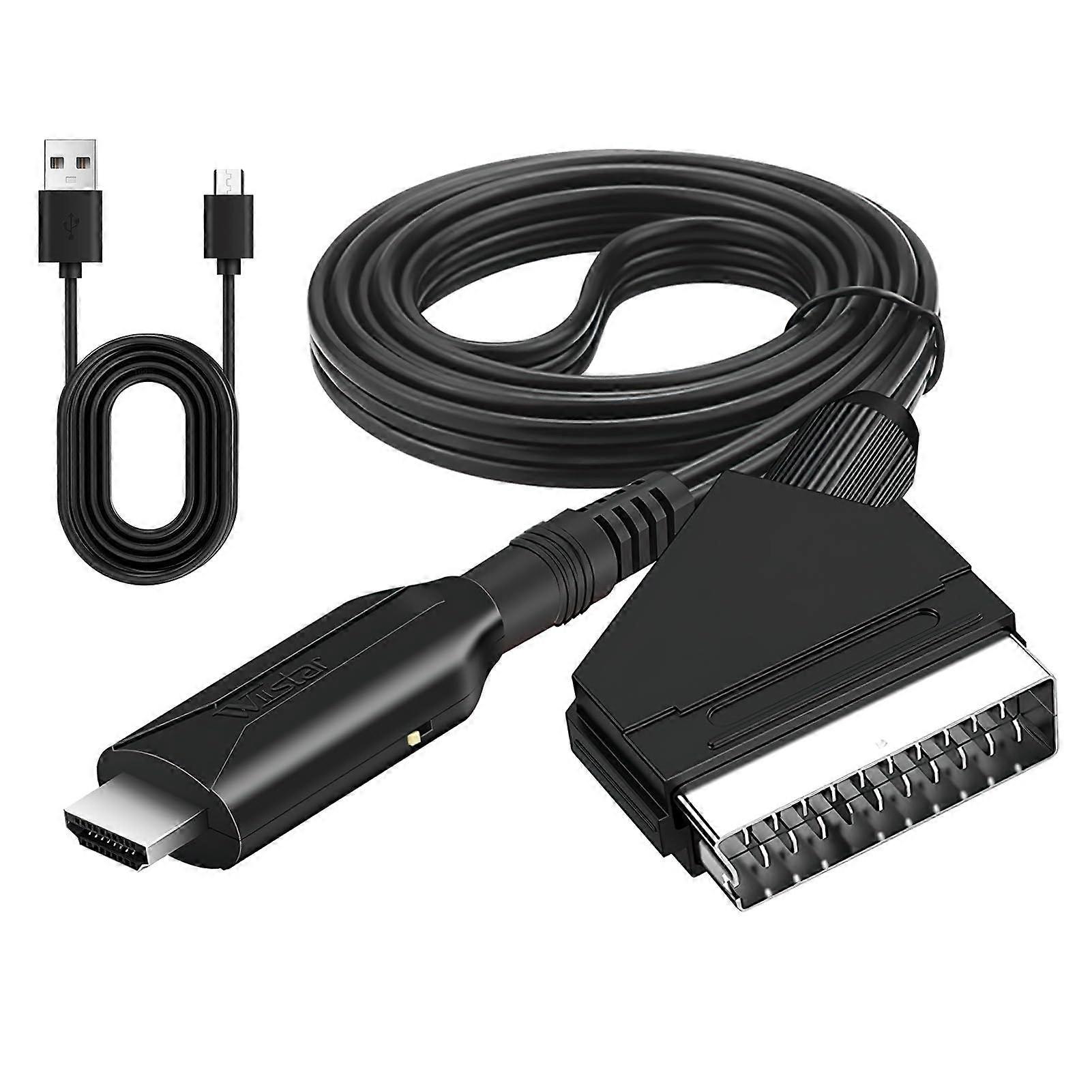 Scart to HDMI Converter USB Power Cable 720p/1080p Plug and Play Video Audio for DVD Player PS2 PS3 Xbox VHS TV