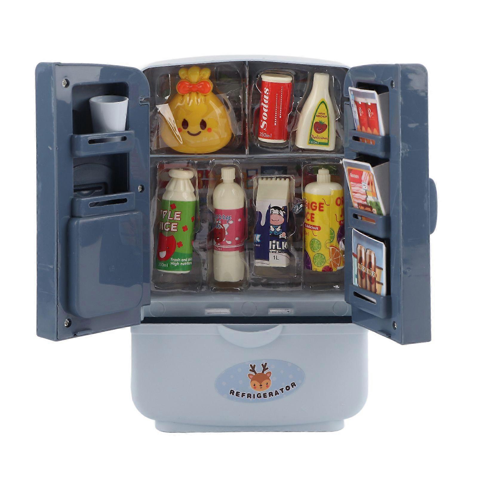 Simulation Intelligent Refrigerator Double Door Kitchen Toys Set Children Play House ToyBlue