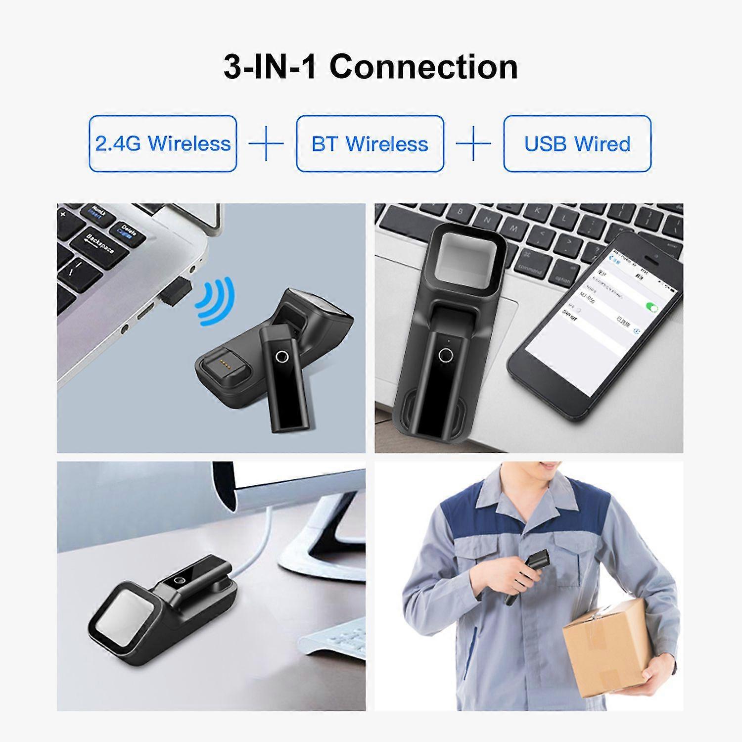 3-in-1 Barcode Scanner Handheld 1D/2D/QR Bar Code Reader Support BT & 2.4G Wireless & USB Wired Connection with Charging & Scanning Base Compatible wi