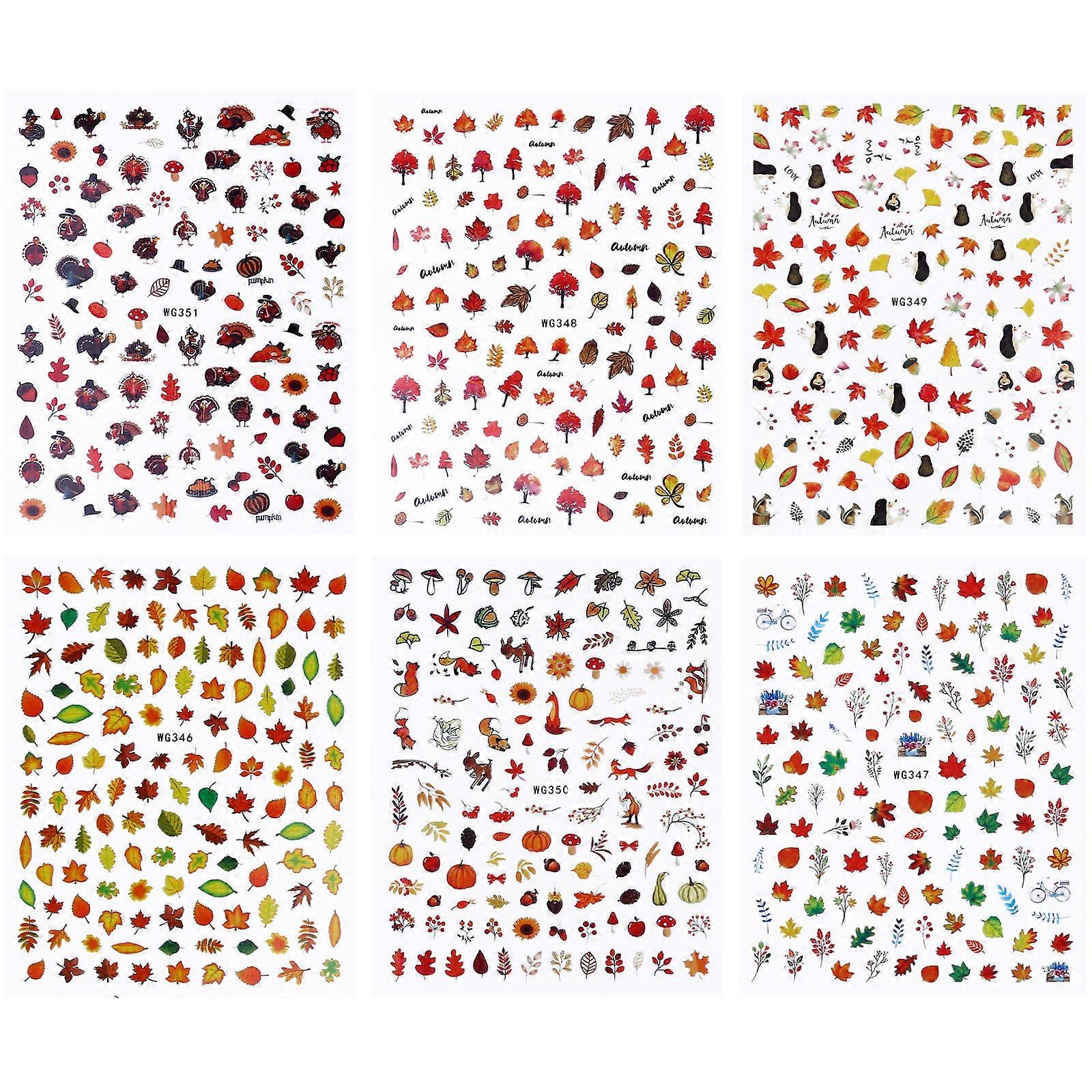 DIY Nail Stickers Maple Leaves for Manicure Decoration 6 Sheets