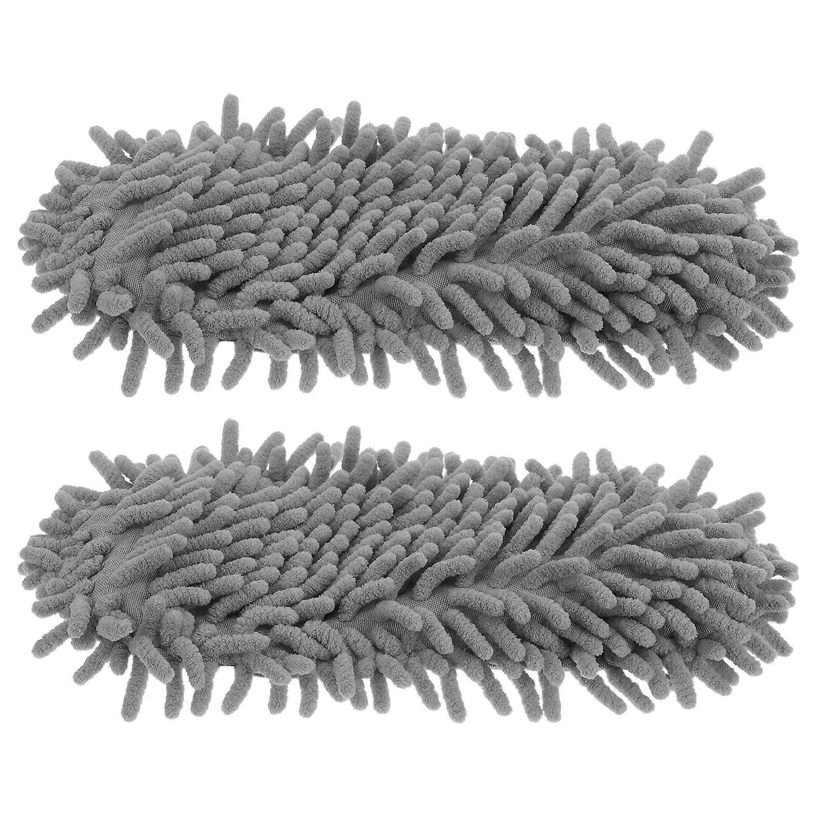 6Pcs Chenille Cleaning Slippers for Floor Dust Mopping Soft Washable Grey