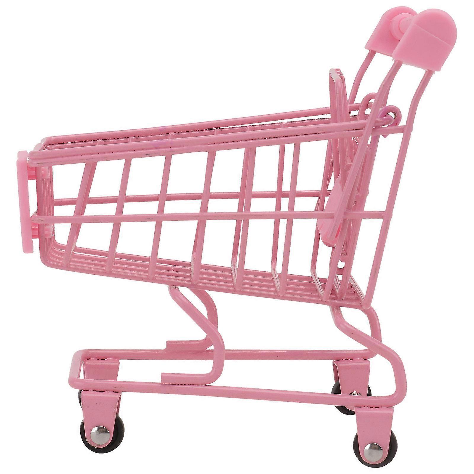 Small Shopping Cart Mini Trolley Toy for Home Use Pink Plastic 1Pack