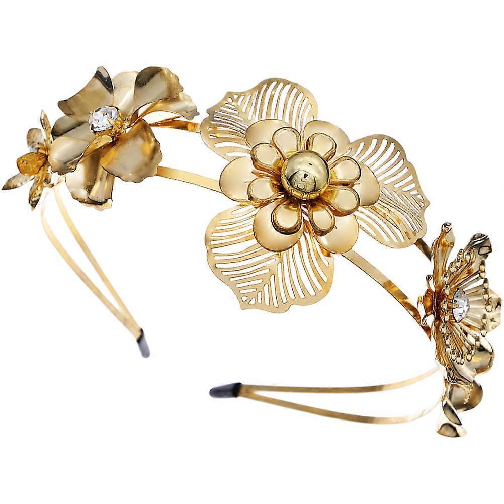 Metal Flower Headband Golden Headpiece for Party Use 5Pcs Accessory