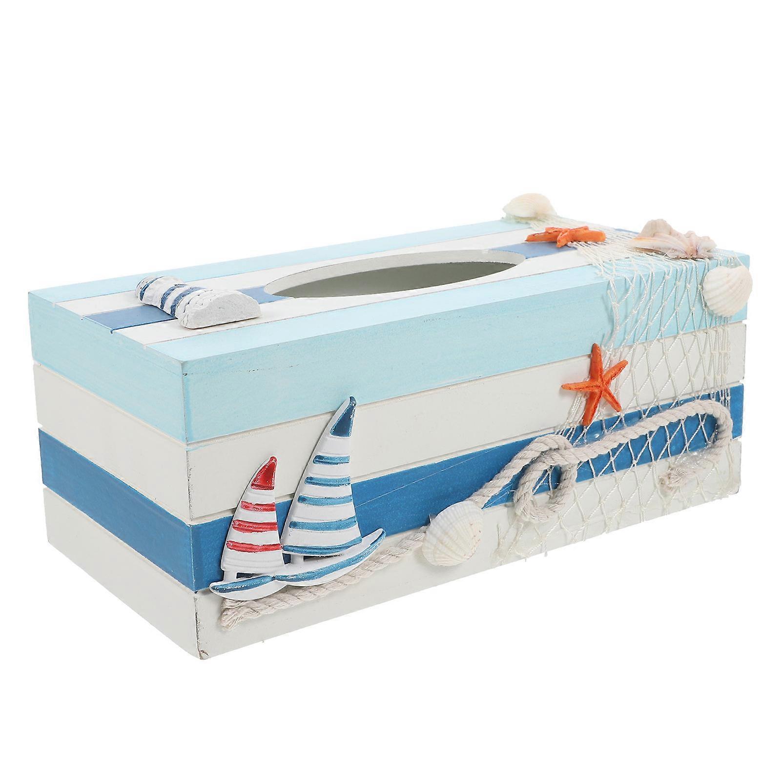 Wooden Tissue Box Mediterranean Style for Storage Use 2Pcs Decoration