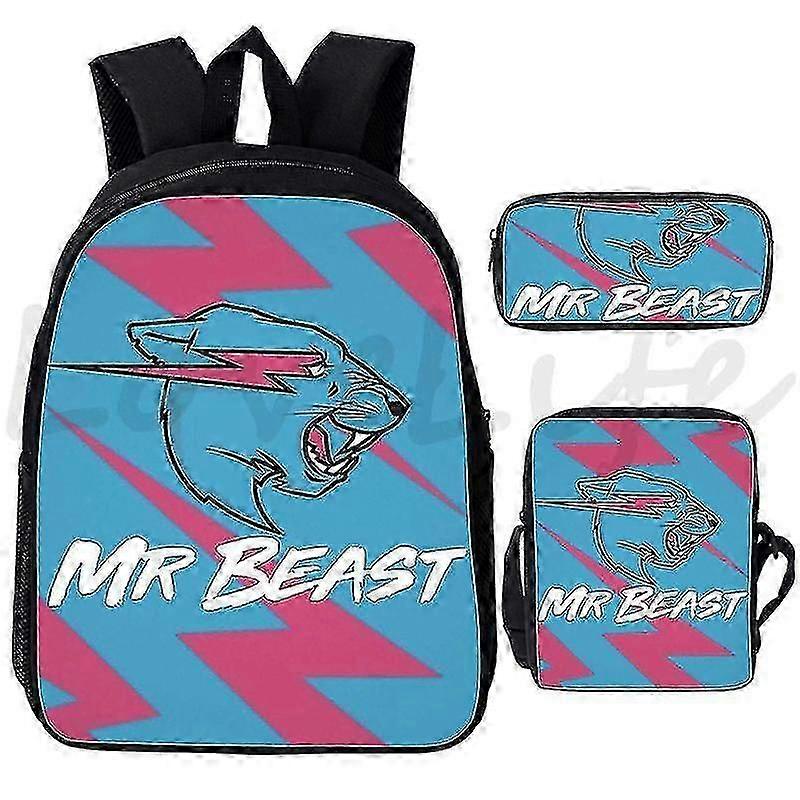 Mr Beast Lightning Cat School Ryggsäck Pojkar Flickor Studenter 3st / set Skolväskor Mr Beast Rucksack Barn Bokväska Barn Bagpack