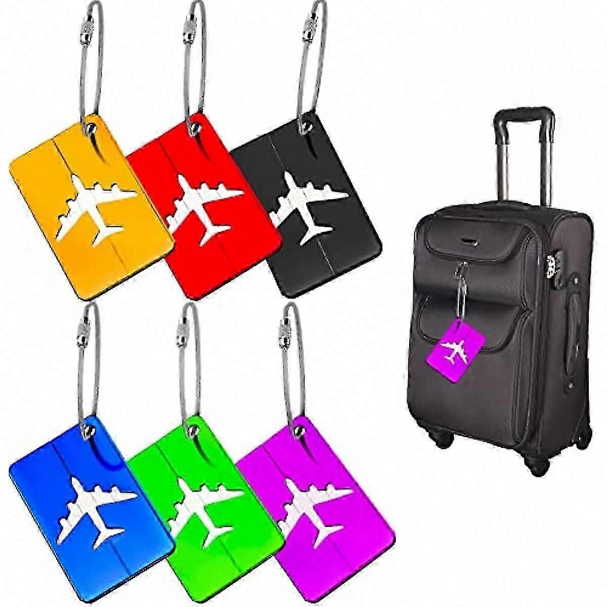6-Piece Aluminum Alloy Luggage Tags with Name and Address Labels for Preventing Loss of Suitcases and Handbags