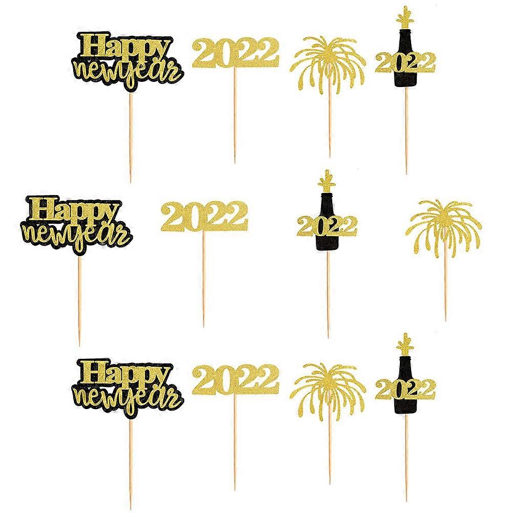 New Year Cake Toppers for Cake Inserting Decors 12Pcs Assorted Color