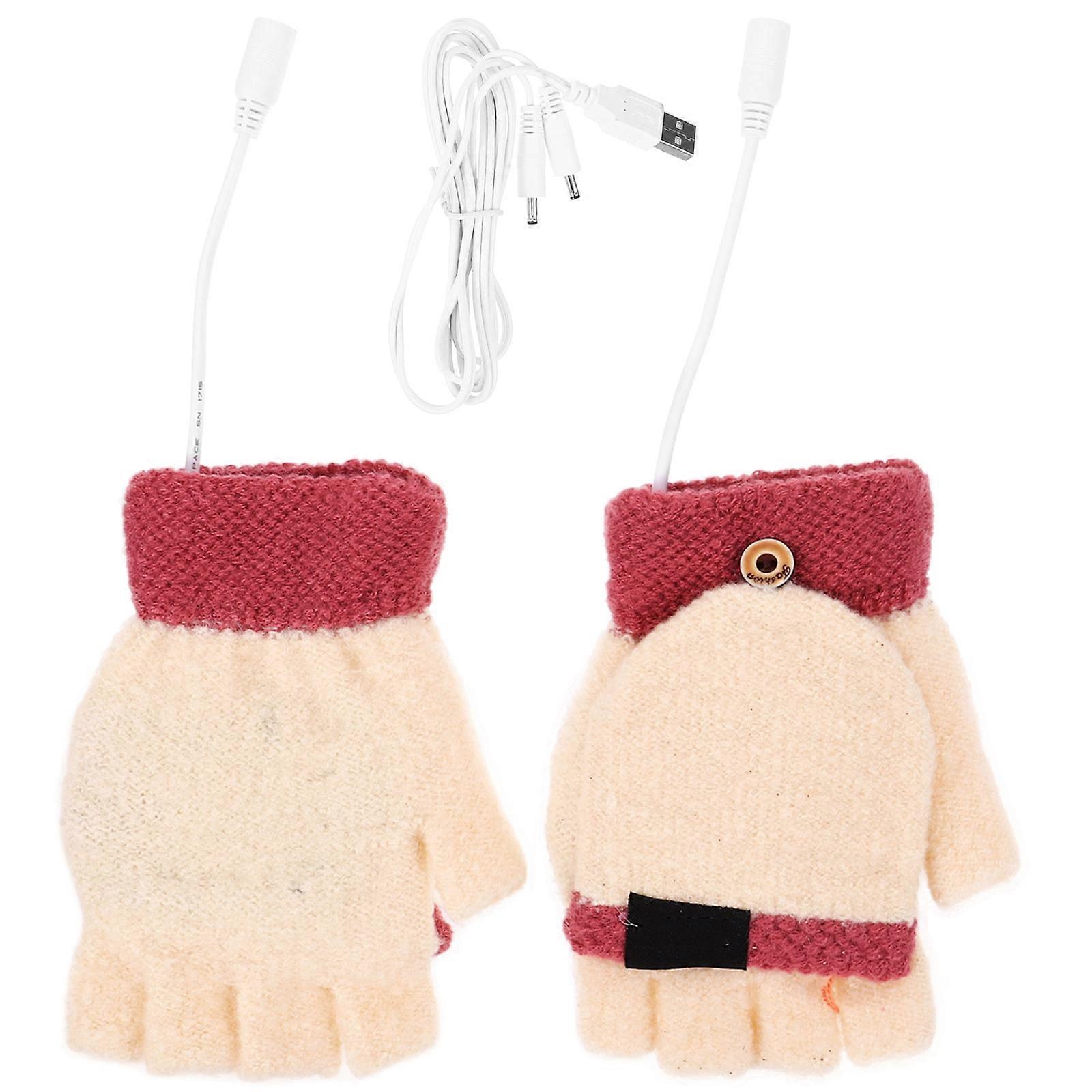 USB Heating Gloves Adjustable Temperature For Winter Gaming Computer Use Beige 1 Pair